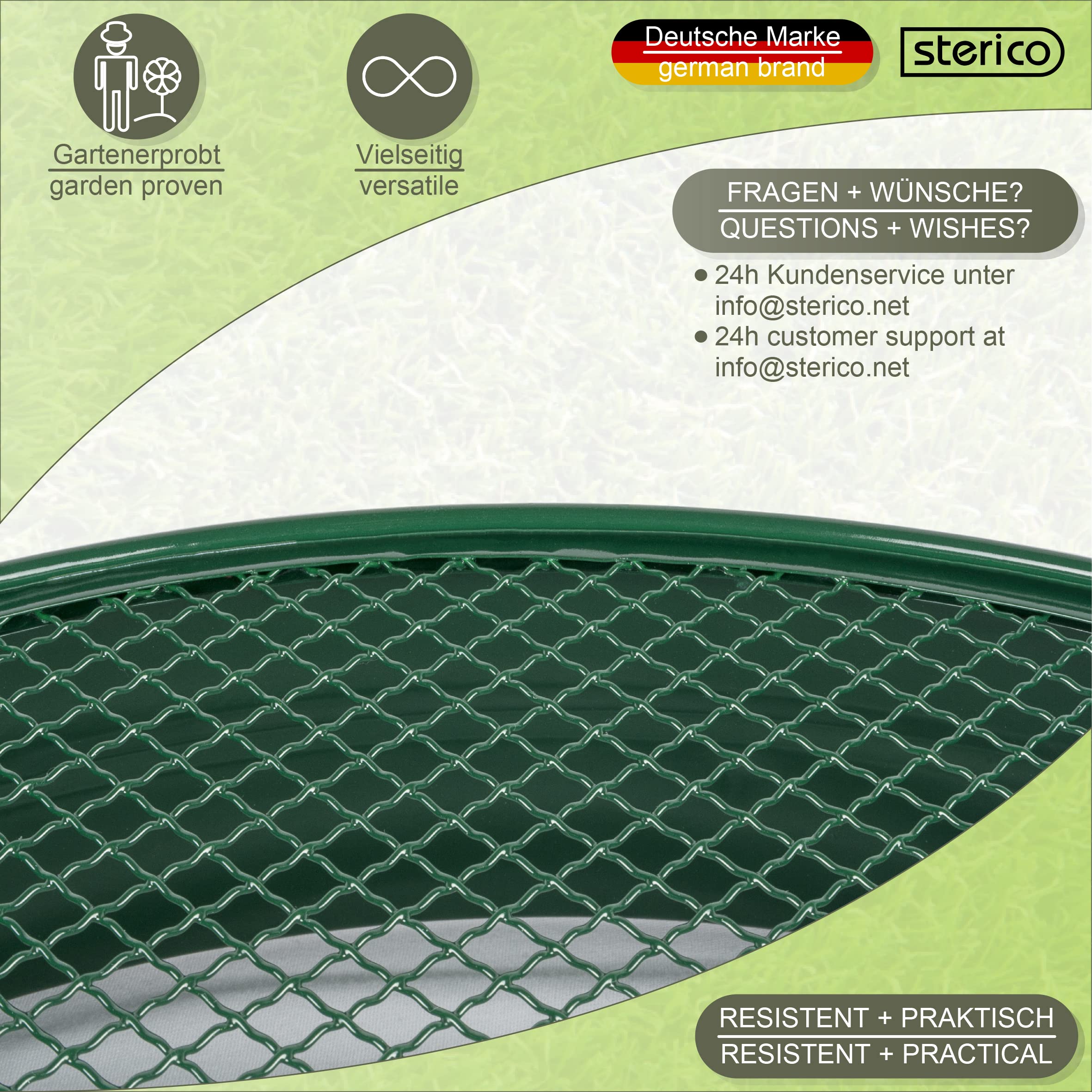 Sterico Sitko ogrodowe w różnych rozmiarach, okrągłe Ø 33 cm do nasion, ziemi, kompostu, kamieni, chwastów, kruszonego kamienia, układania w stosy, wytrzymałe (6 mm)