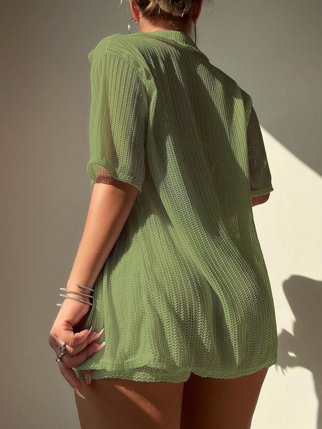 2pcs Women Solid Color Short Sleeve Kimono Robe And Shorts Set For Summer cover ups for swimwear