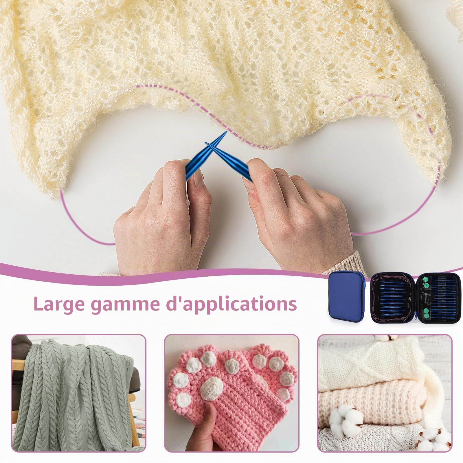 Coopay 13 Paires Aiguilles Circulaires Tricot Interchangeable de 3,0-10,0mm, Aiguille à Tricoter en Aluminium, Kit Tricot Debutant, Aiguille Circulaire Tricot pour Layette, Pull, Écharpe - Bleu