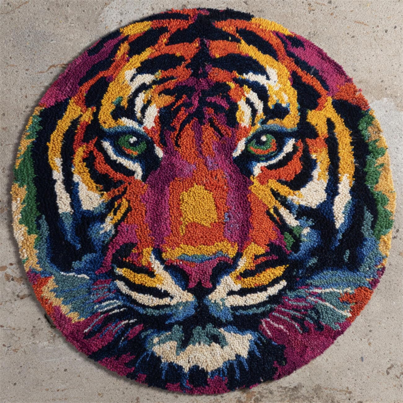 Kitquiver Animal Latch Hook Kit Rug Fantasy Tiger DIY for Kids and Adults Gift for Family Friends Needlework Crafts Cute Gifts 60x60cm