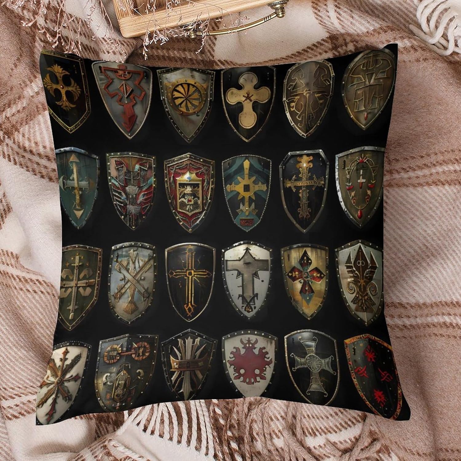 Knight Shield Printed Throw Pillow Case 4 Pcs Soft Pillowcases Pillows Covers Sofa Bed Decor 12/14/16/17/18/20/22/24/32 Inches