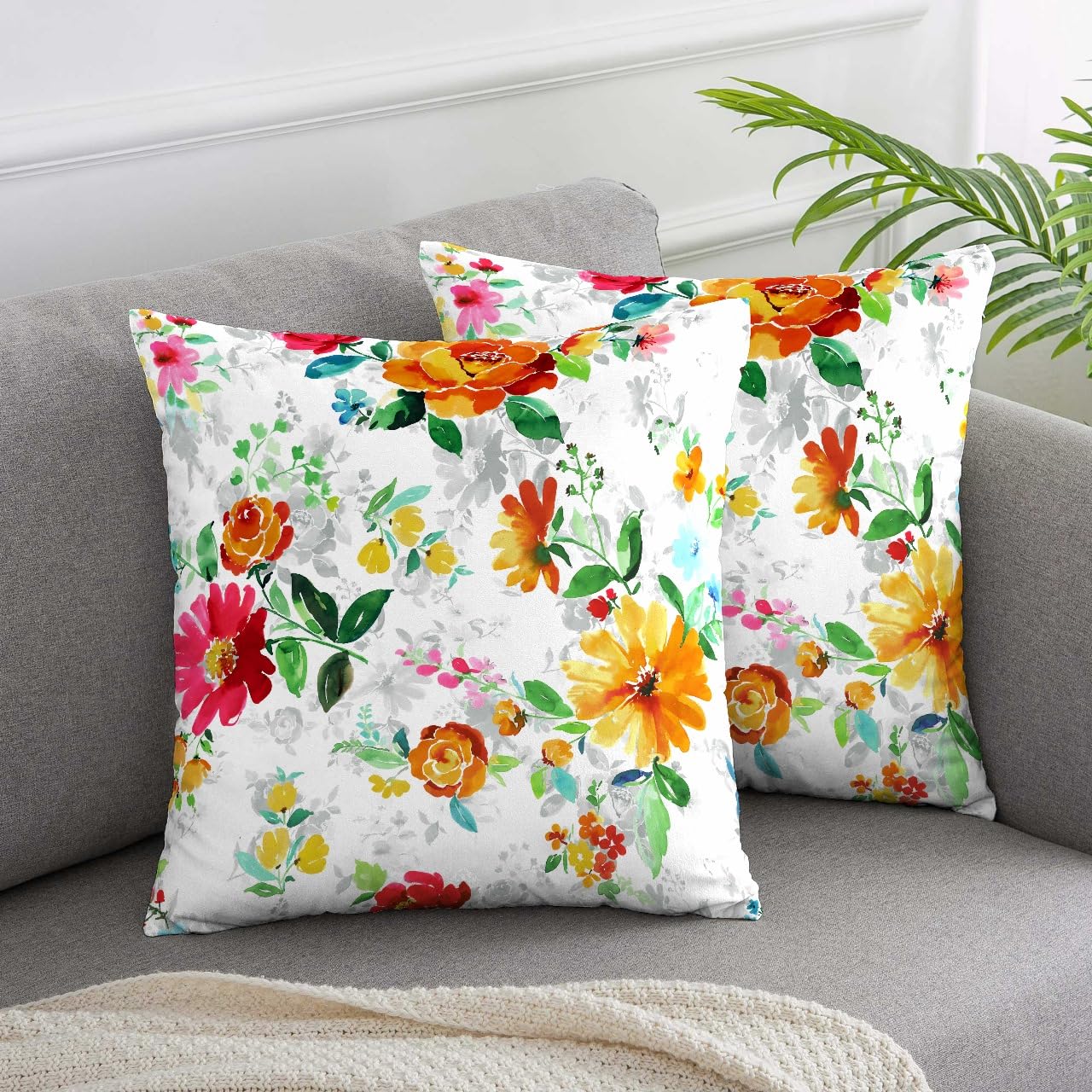 Amazon Brand - Umi Velvet Printed Cushion Cover 14x14 Inch - Set of 2 Large Square Throw Pillow Covers for Sofa Living Room or Home Decor-image-41