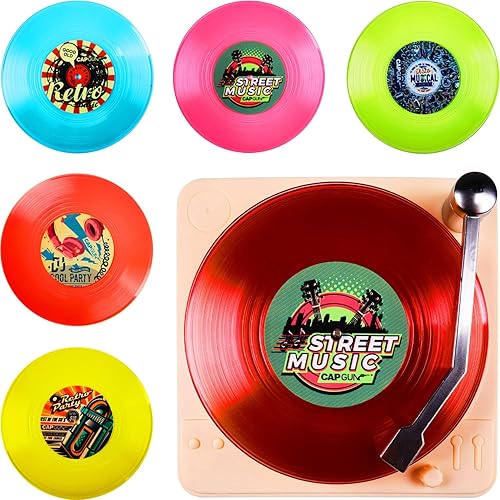 Miniatura 1 de Divertidos posavasos retro para bebidas con soporte para reproductor de vinilo para amantes de la música, juego de 6 posavasos de conversación con