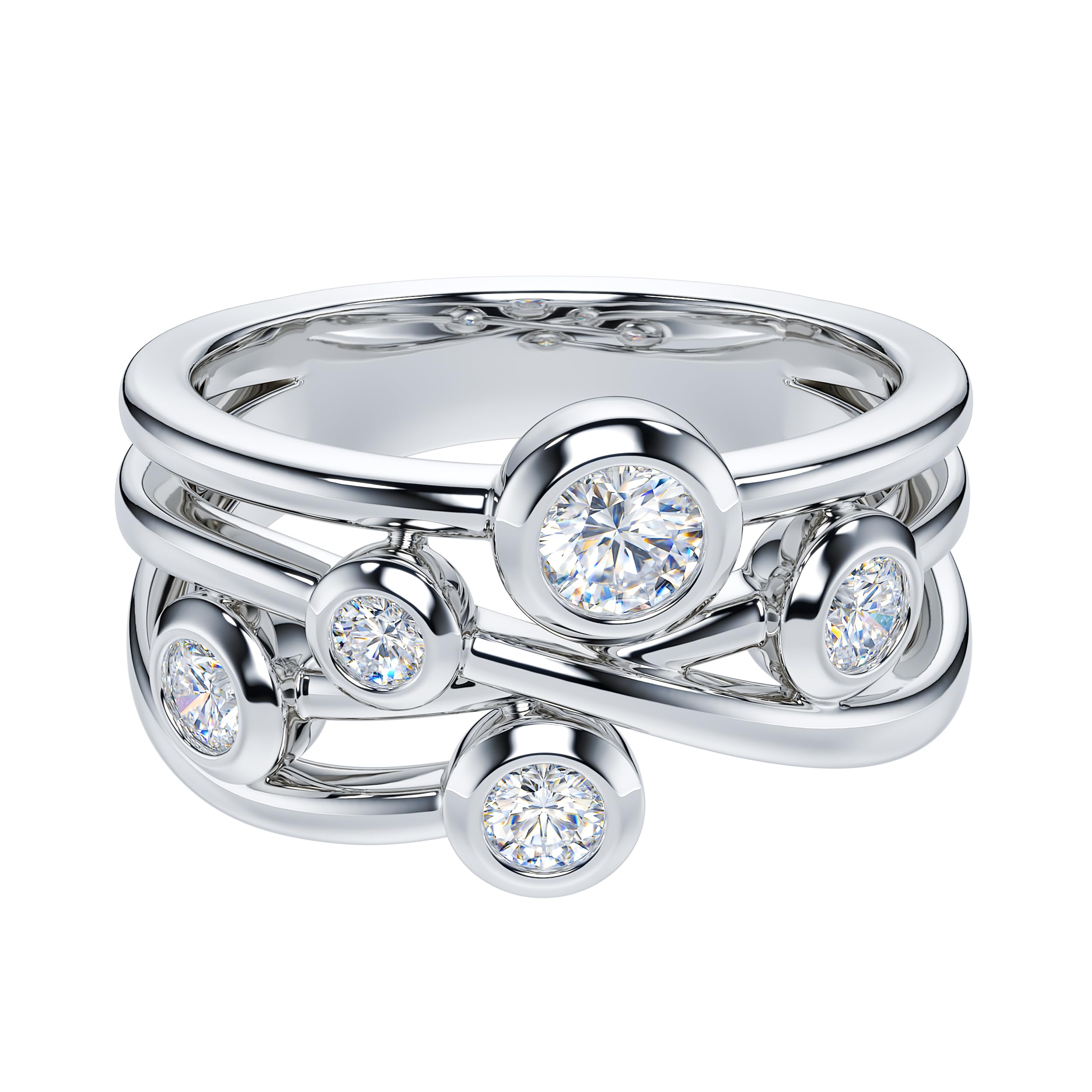 THELANDA Genuine Moissanite or Simulated Diamond Bubble Cocktail Split Interlaced Vine Shank Fashion Anniversary Promise Ring Wedding Band