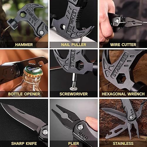 Miniatura 8 de Multiherramienta multifuncional de martillo de seguridad  Kit de herramientas de emergencia resistente 15 en 1 con bolsa  Camping, senderismo,