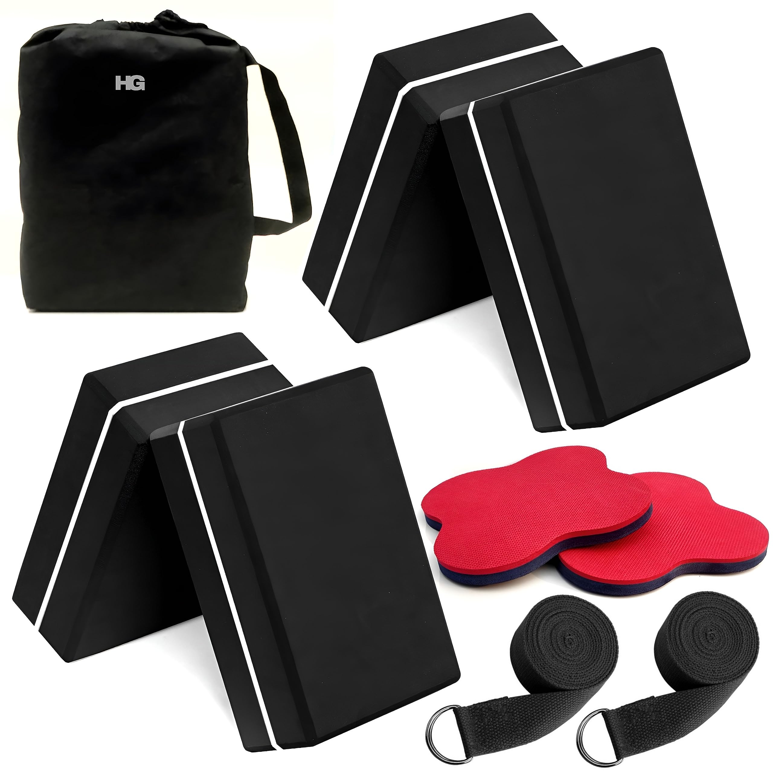 HOMEGALLEY Yoga Blocks Pack of 2 with 2 Belt and 2 Yoga Knee Pad for Exercise Eva Block Pair to Improve Strength, Aid Balance, Stretching Yoga Bricks Set with Strap for Women and Men, Black (B0BGLGZWSP) Amazon Price History, Amazon Price Tracker