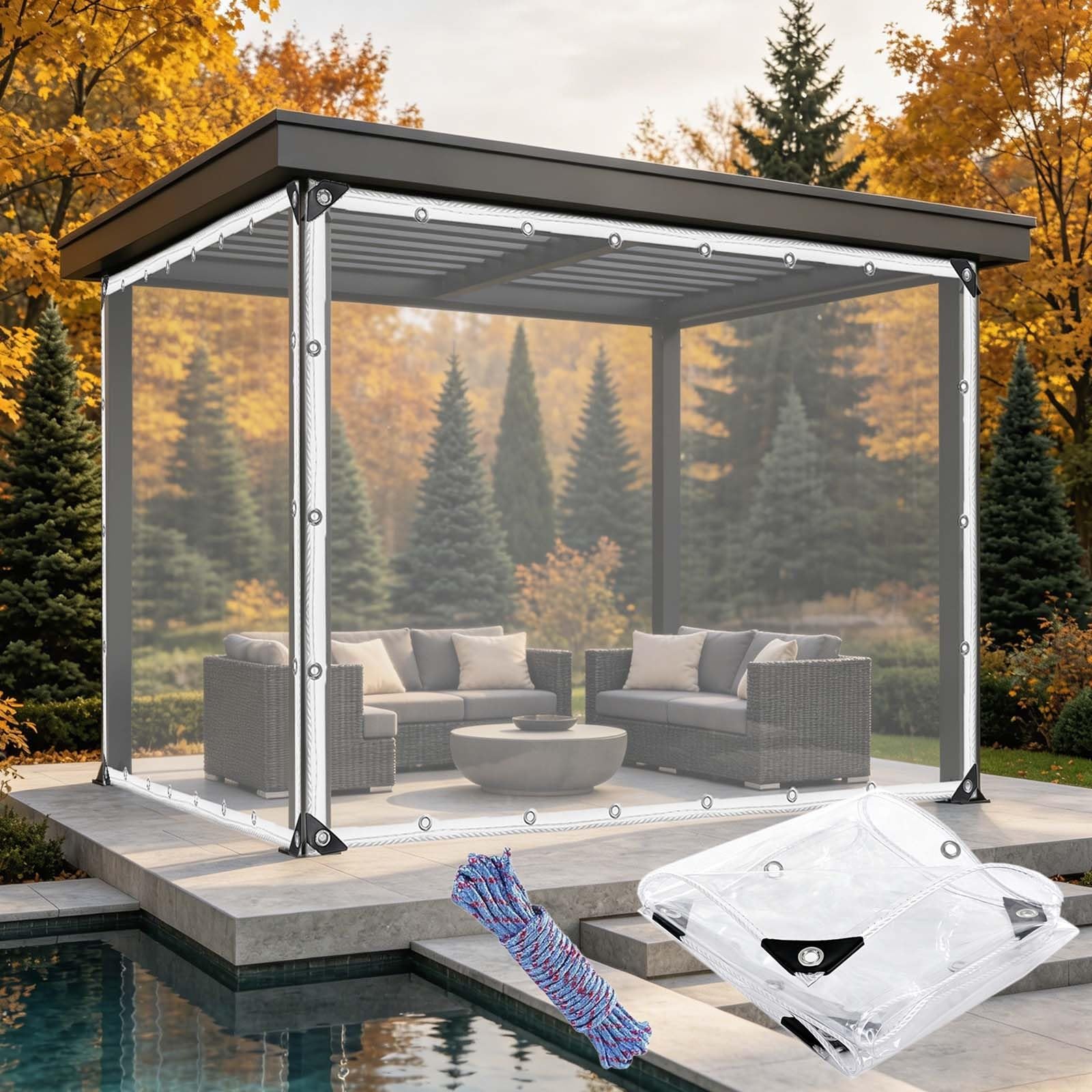 Clear Heavy Duty Tarpaulin 215 x 220 cm Reinforced Edge, Tear Resistant, with Rope Heavy Duty Rainproof Clear Tarp, Outdoor Garden Tarpaulins for Greenhouse Or Barn, colorless