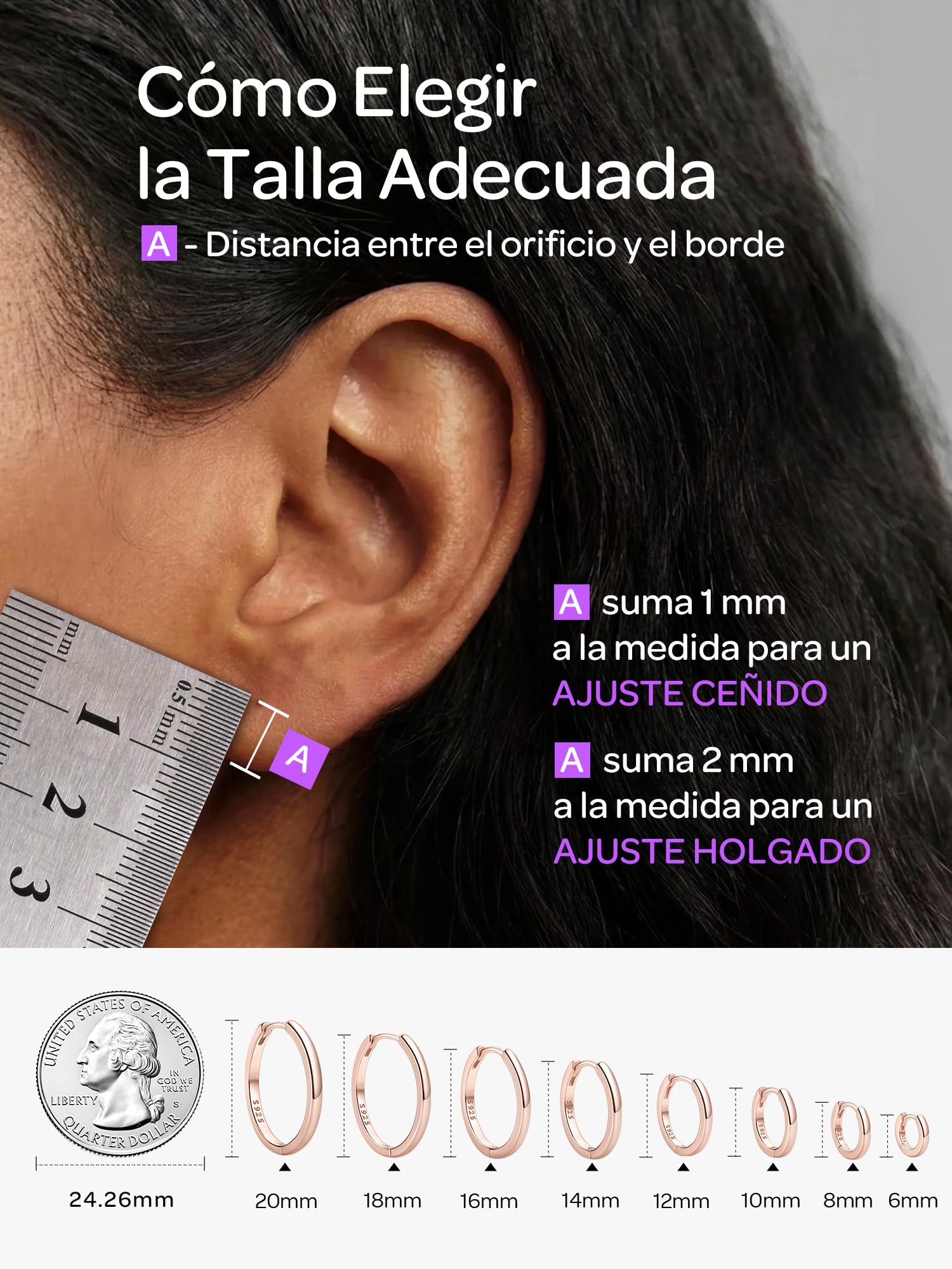 ChicSilver 925 Plata Pendientes Aros Mujer Hoop Earrings Aretes Finos