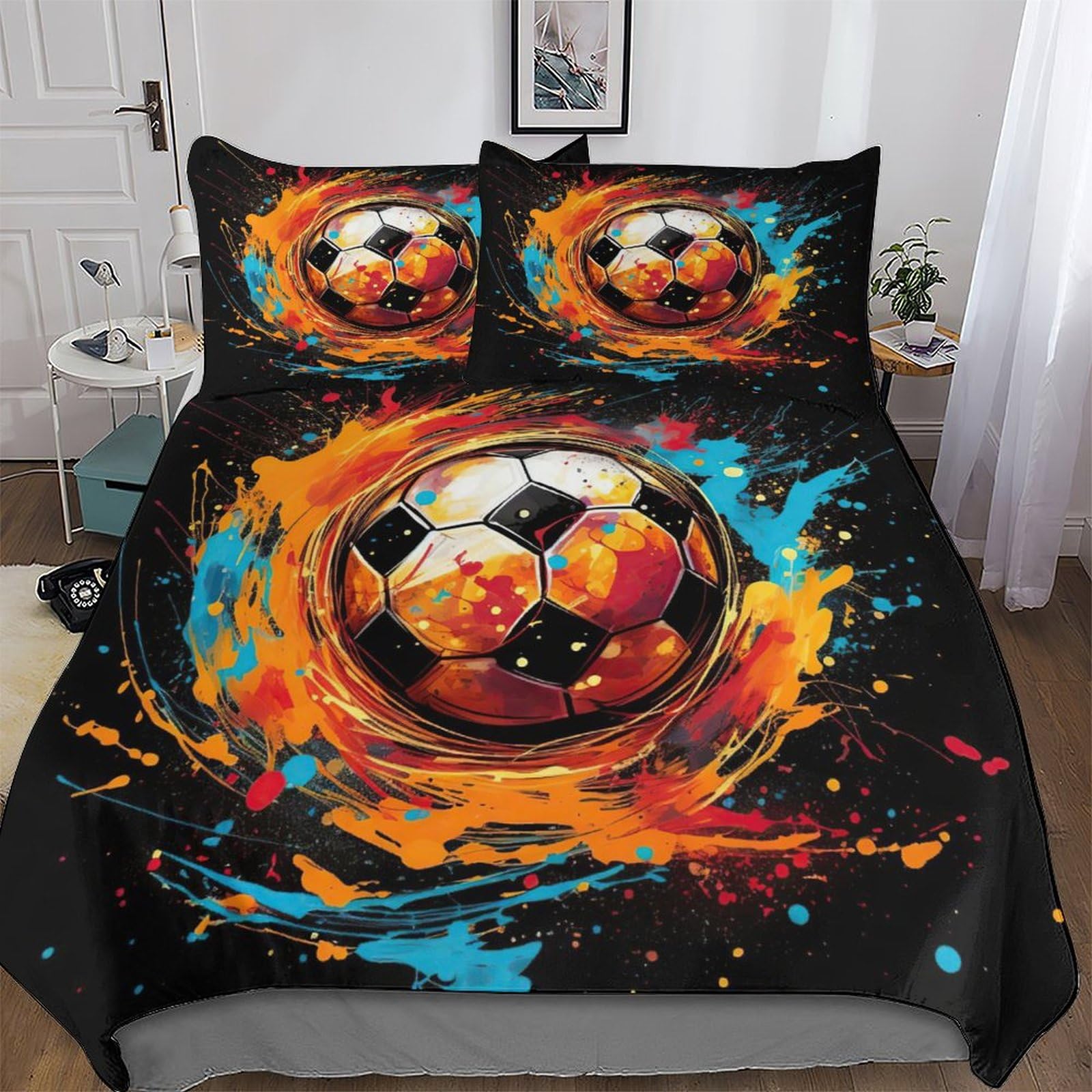 Parure de lit football King 220x240cm housse de couette microfibre pour ado