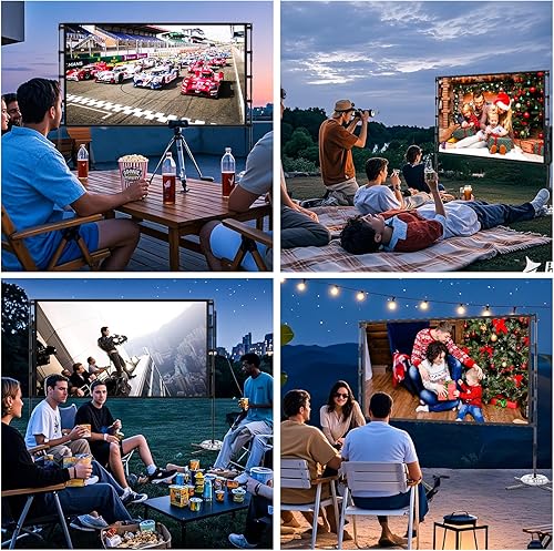 Miniatura 2 de Pantalla y soporte de proyector para exteriores, portátil de 100 pulgadas, pantalla de proyección de interior sin arrugas, plegable, respaldo negro,