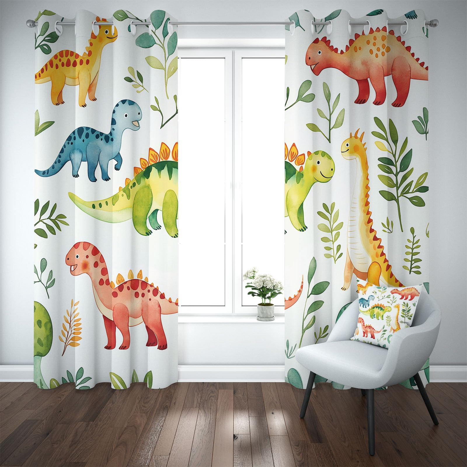 Rideaux Occultant Thermique Isolant Dinosaure Animaux Lot De 2, Rideau À Oeillets Isolant Anti Froid Dessin Animé Rideau Opaque Mignon Enfant pour Chambre Salon 110x160 cm