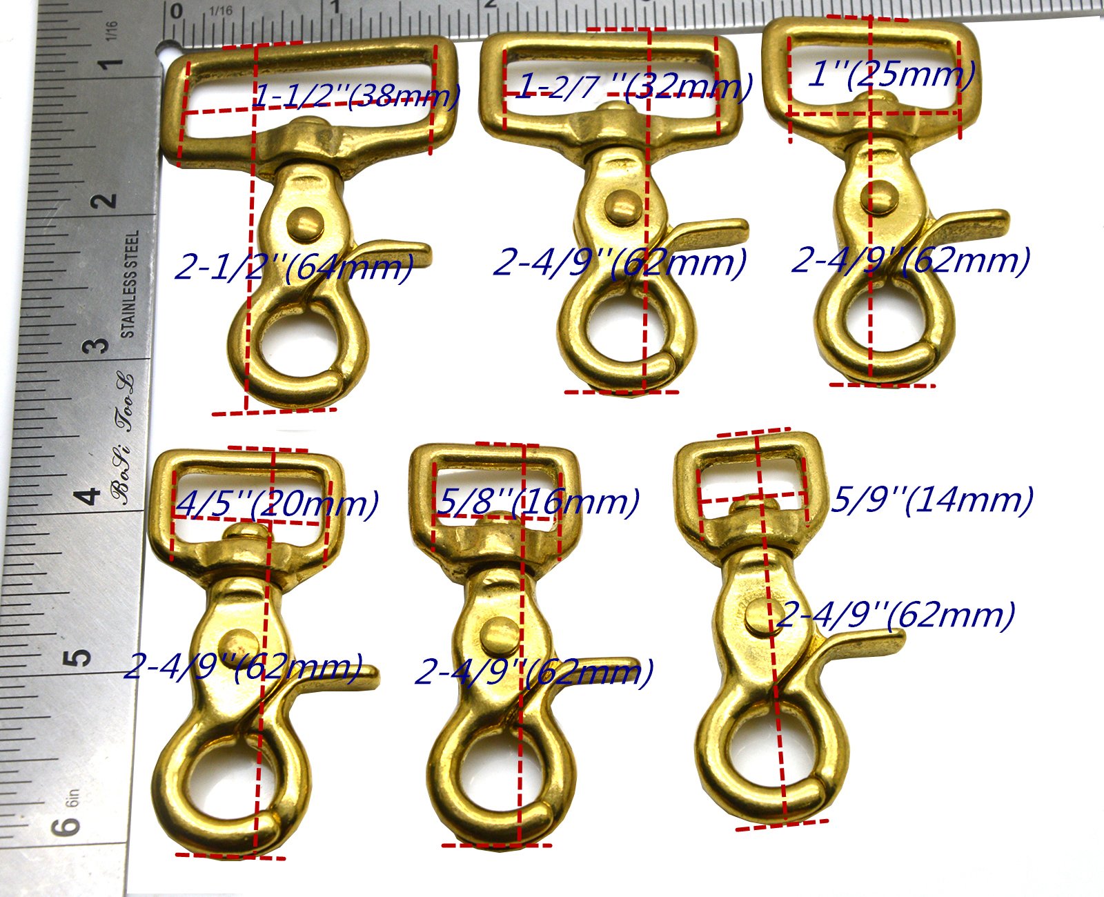 Okones Pack of 2,1-2/7''(32mm) Inner Width,Solid Brass Square Lobster Clasps Swivel Trigger Clips Hooks for Straps Bags Belting leathercraft(Hook Insides 1-2/7'')