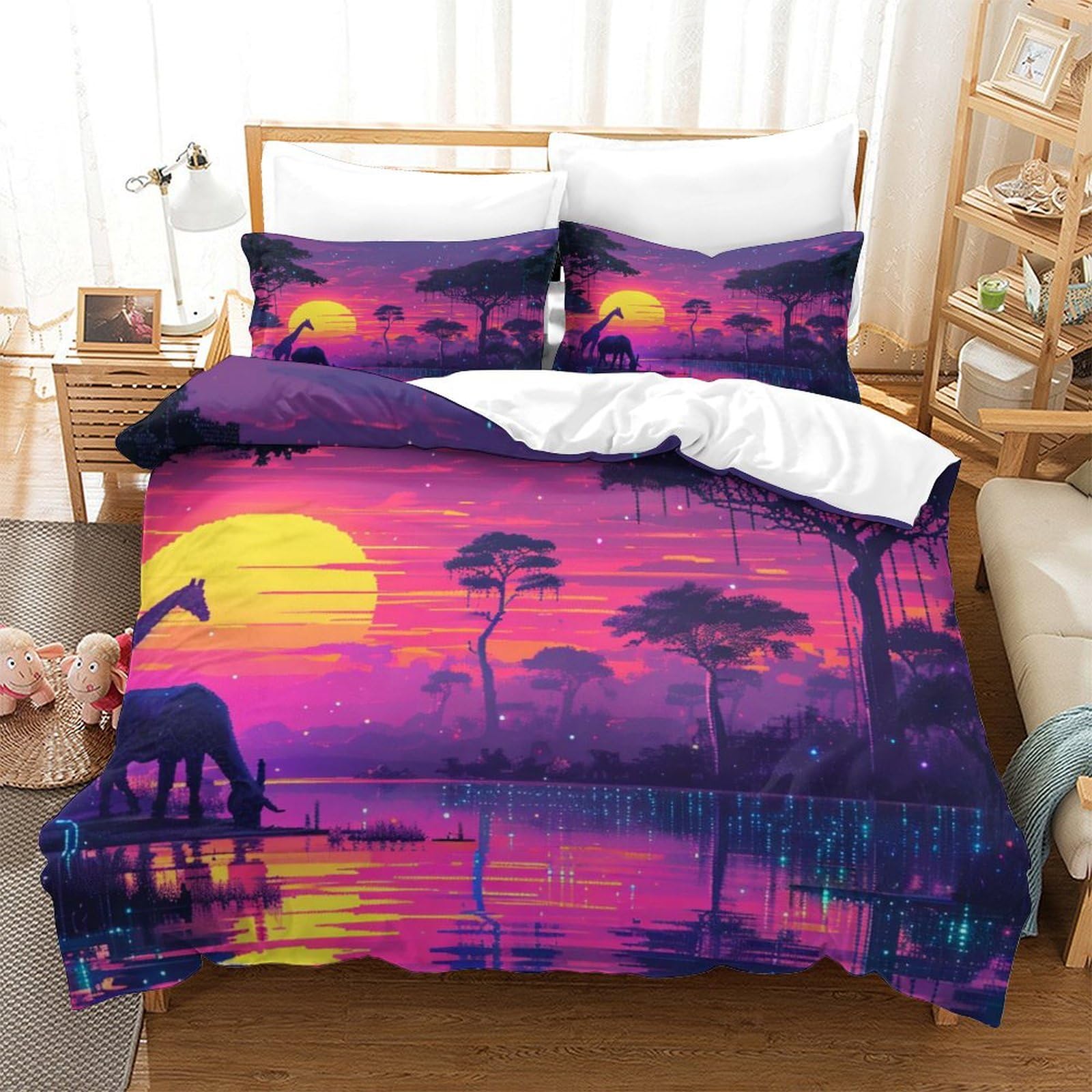 Parure de lit jungle 3D avec housse de couette super king 260x220 cm et taies