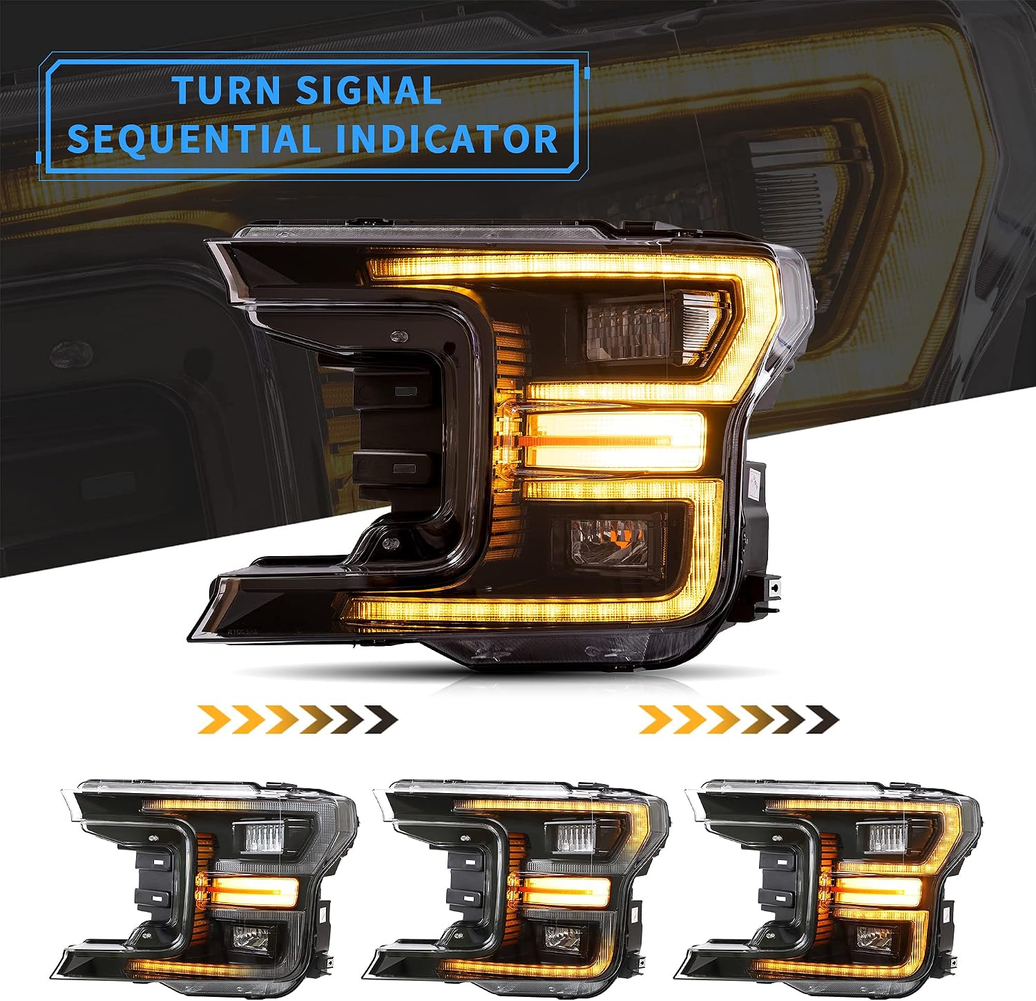 VLAND Full Led Headlights Compatible with F150 2018-2021 (Not Fit Rap-tor) w/Dynamic Animation w/Sequential Turn Signal, Black Housing