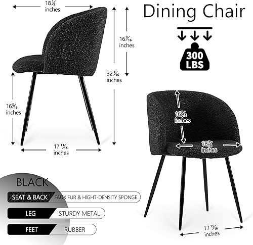 Miniatura 2 de NORDICANA Juego de 2 sillas de acento, sillas de comedor de sherpa difuso con respaldo de barril, sillones tapizados de piel sintética con patas de