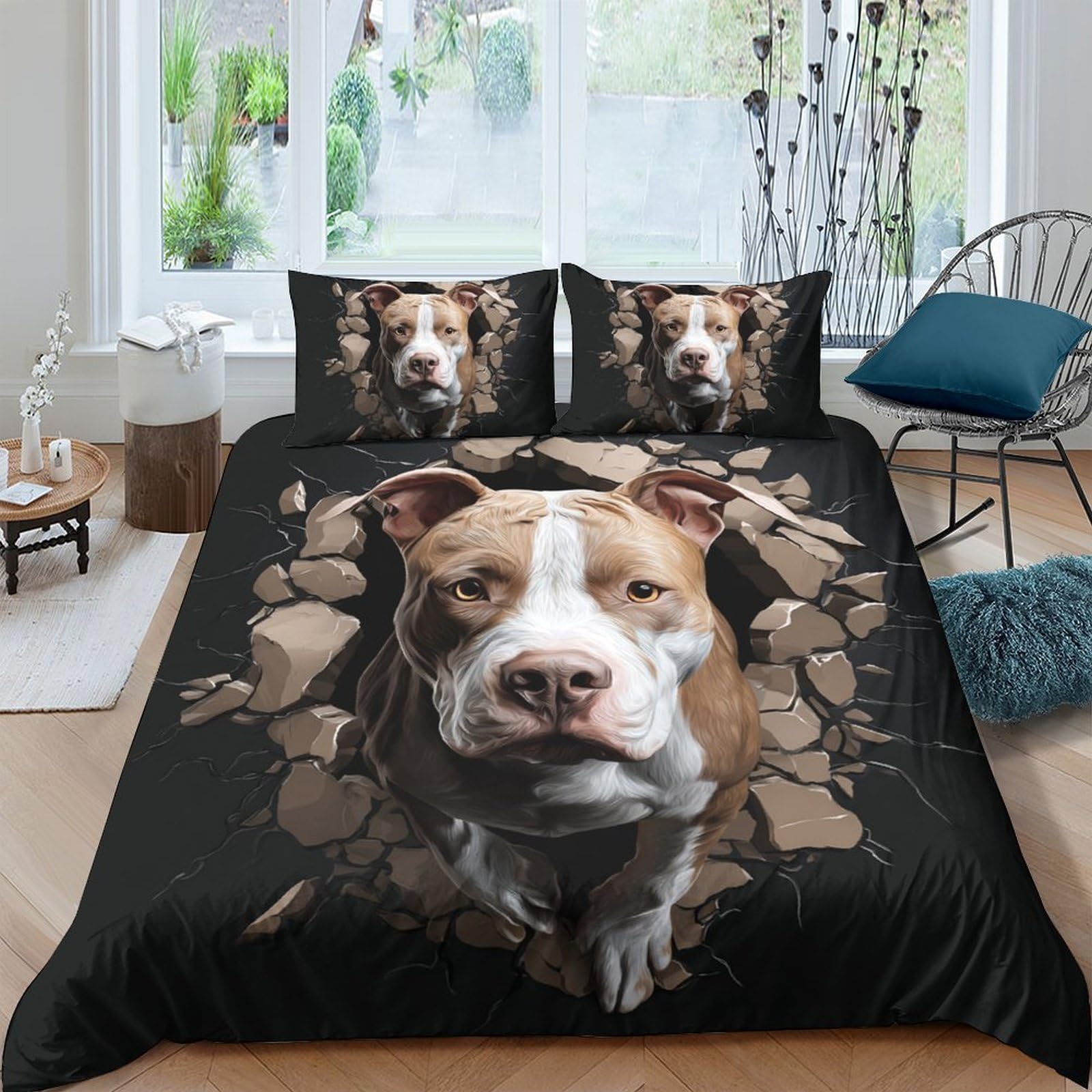 Ctjqhvkz Style-3 3D Printed Realistic Pitbull Fitted Sheet Microfiber Soft Anti-Slip Brown Dog Bed Cover For Bedroom Guest Room Decor Single（135X200cm）