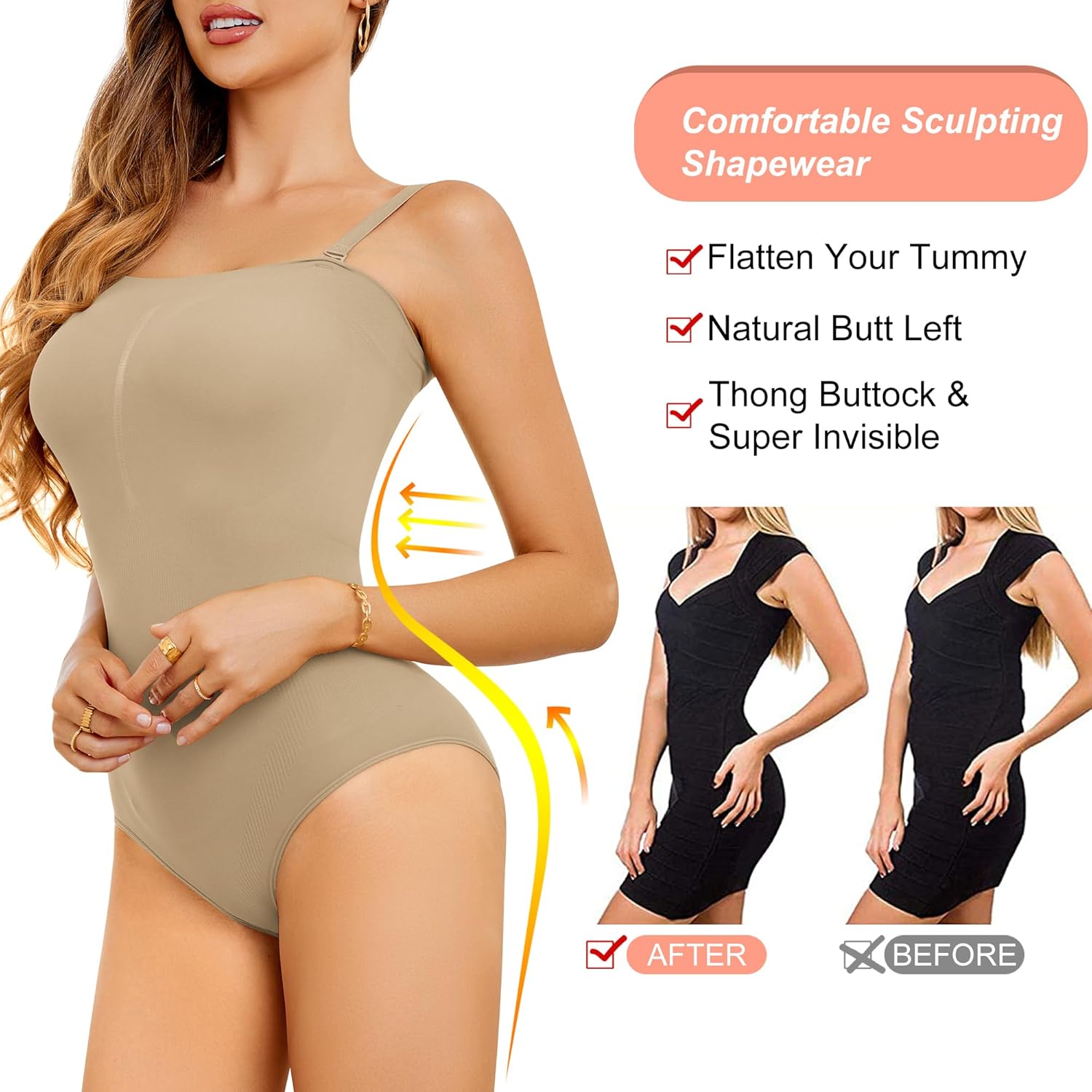 FLORATA Strapless Shapewear for Women, Tummy Control Thong Bodysuits - Image 2