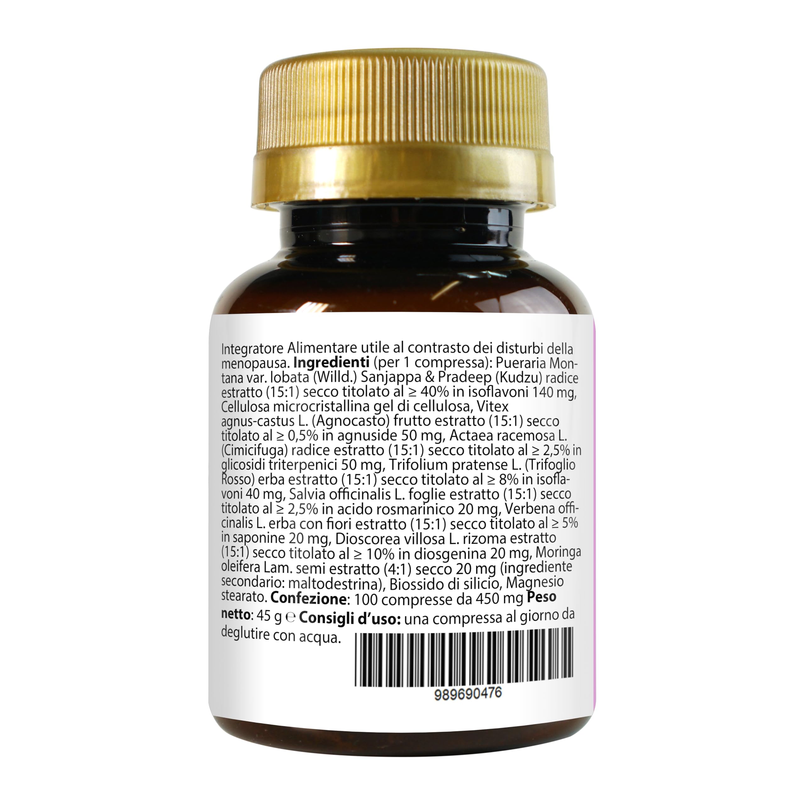 Kudzu e Trifoglio Rosso Ricchi in Isoflavoni, con Cimicifuga, Agnocasto, Moringa, Salvia, Dioscorea, Verbena | Menopausa In Forma Complex 100 Compresse | Controllo del Peso e Rilassamento | Vampate