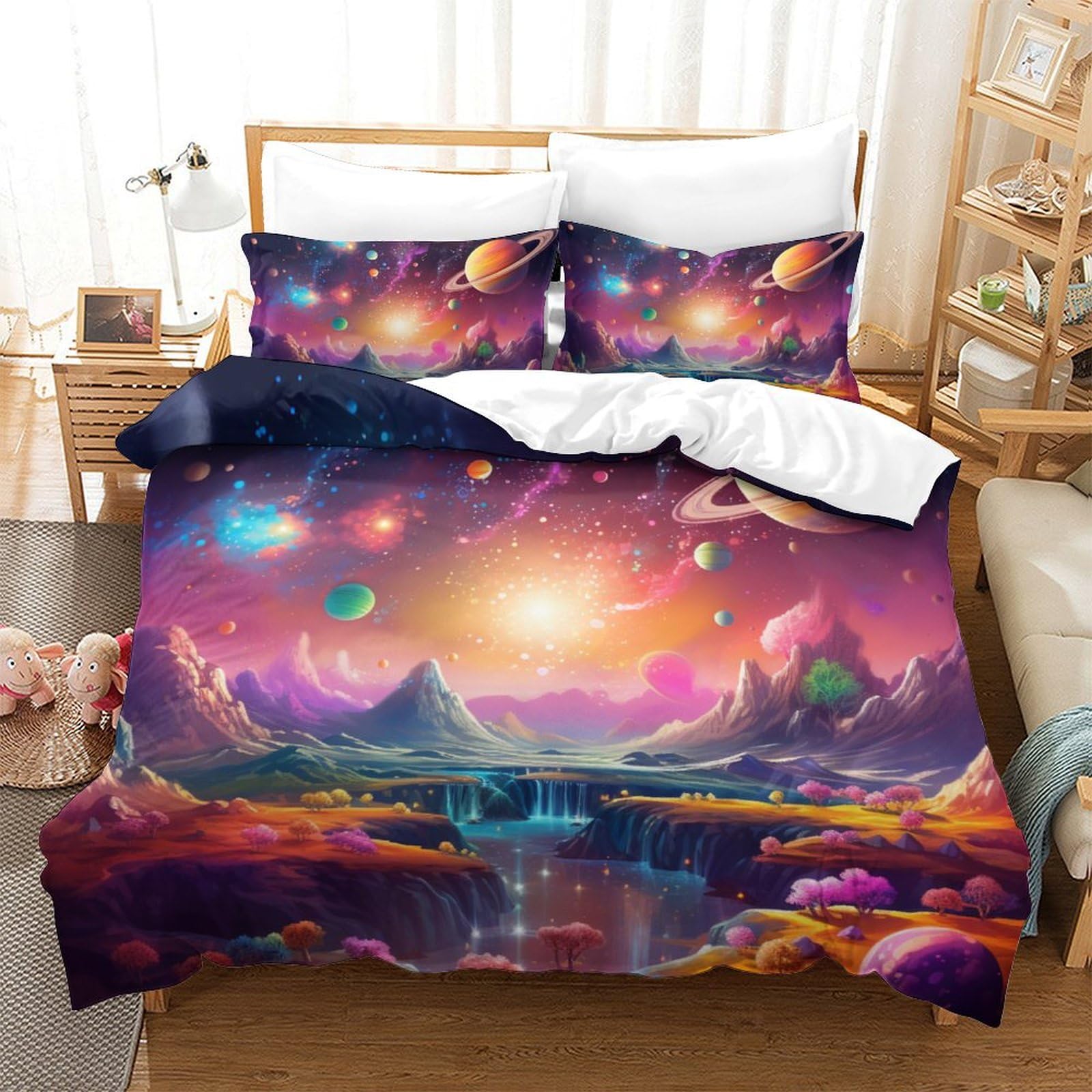 Housse de couette planète 3D pour décorer une chambre d'ado sur le thème espace