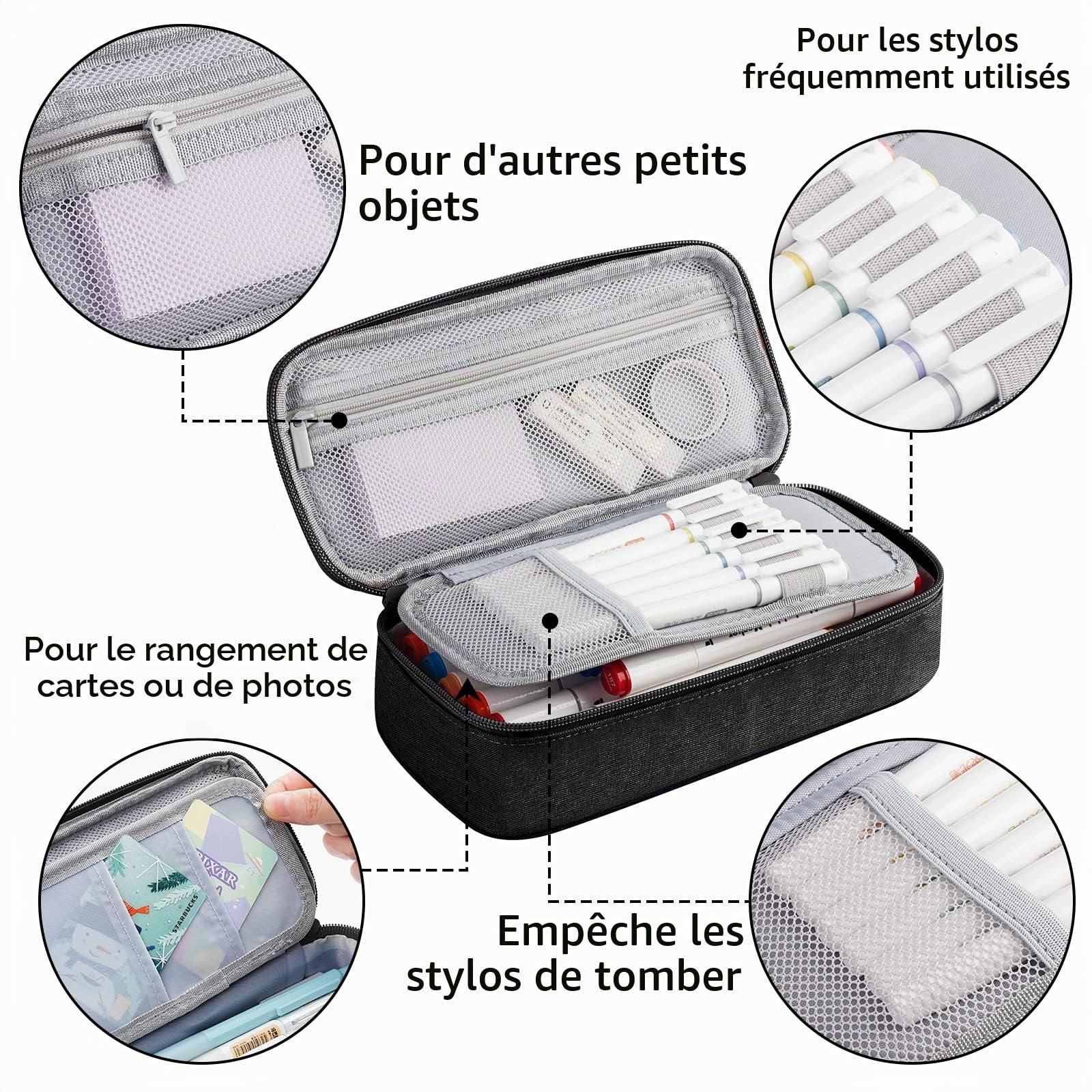 WEMATE Trousse Pliable Grande Capacité en Toile Noir pour École Bureau