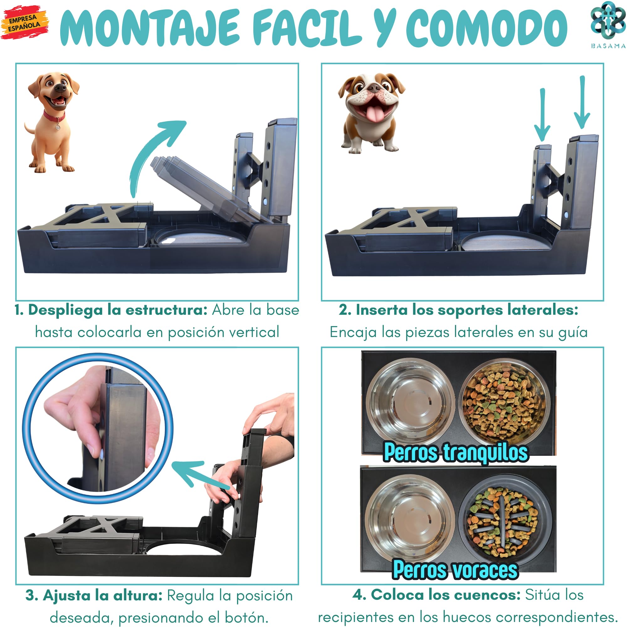 Comedero Perro Elevado 5 Alturas, con 2 Platos de Acero y 1 comedero antivoracidad Perro + 1 Pelota Perros interactiva + 1 Rollo de Bolsas para excrementos| Apto para Todas Las Razas, Edades