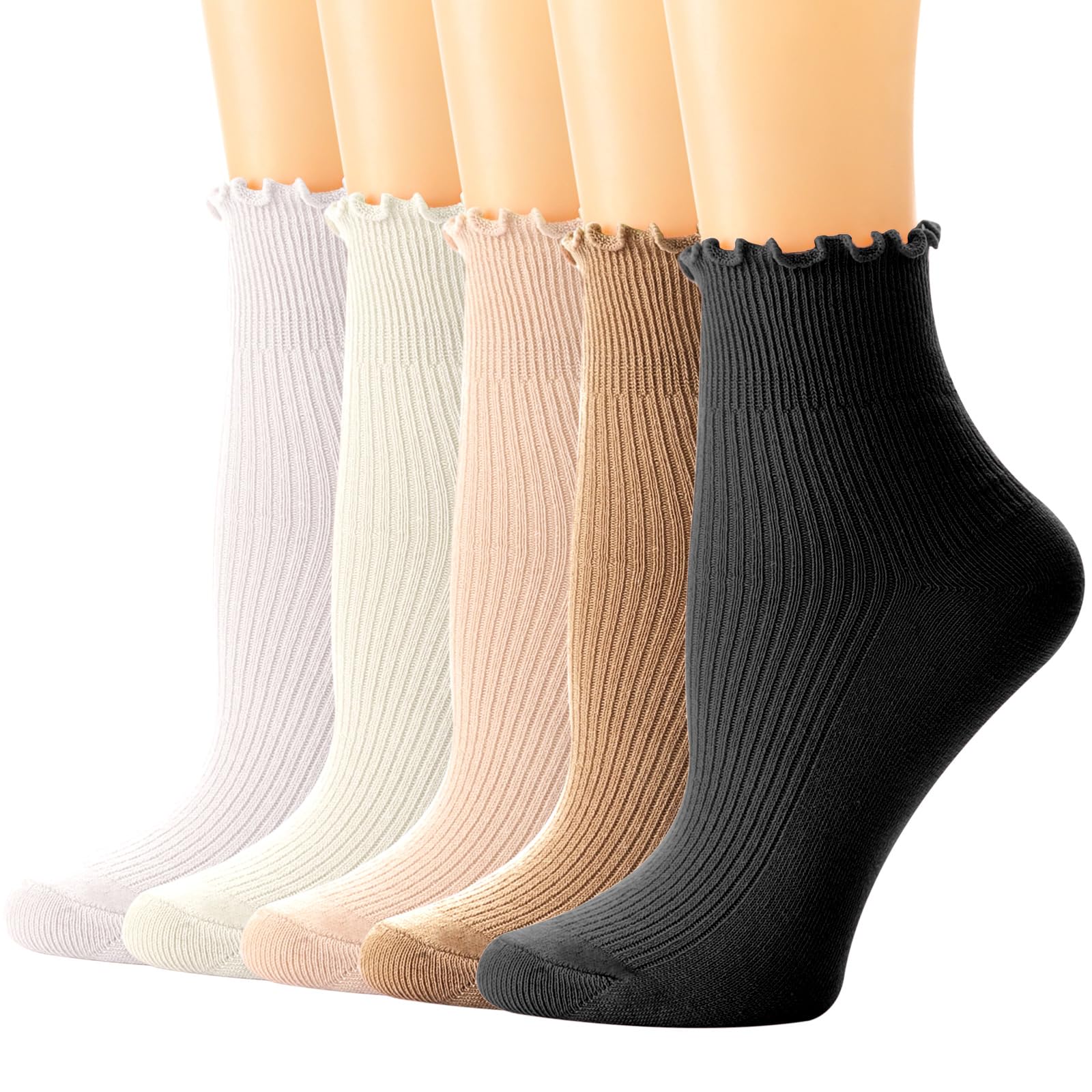DRESHOW Women Ruffle Frilly Socks Casual Ankle Socks Breathable Cotton Crew Knit Socks for Women