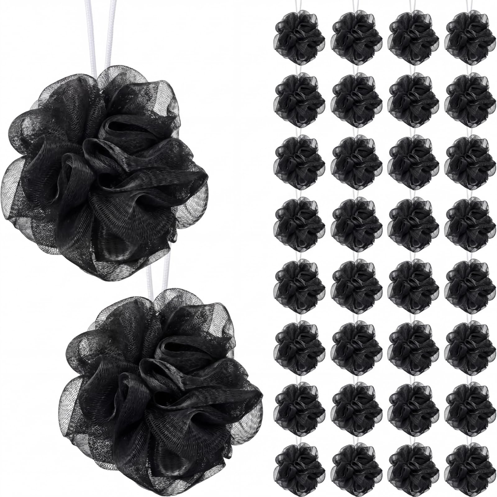Sunnyray 100 esponjas de lufa a granel pequeñas para baño, ducha, 20 g, tamaño de viaje, esponjas, suaves, para mujeres y hombres, accesorios de baño, accesorios de baño, juego de malla de puf (negro