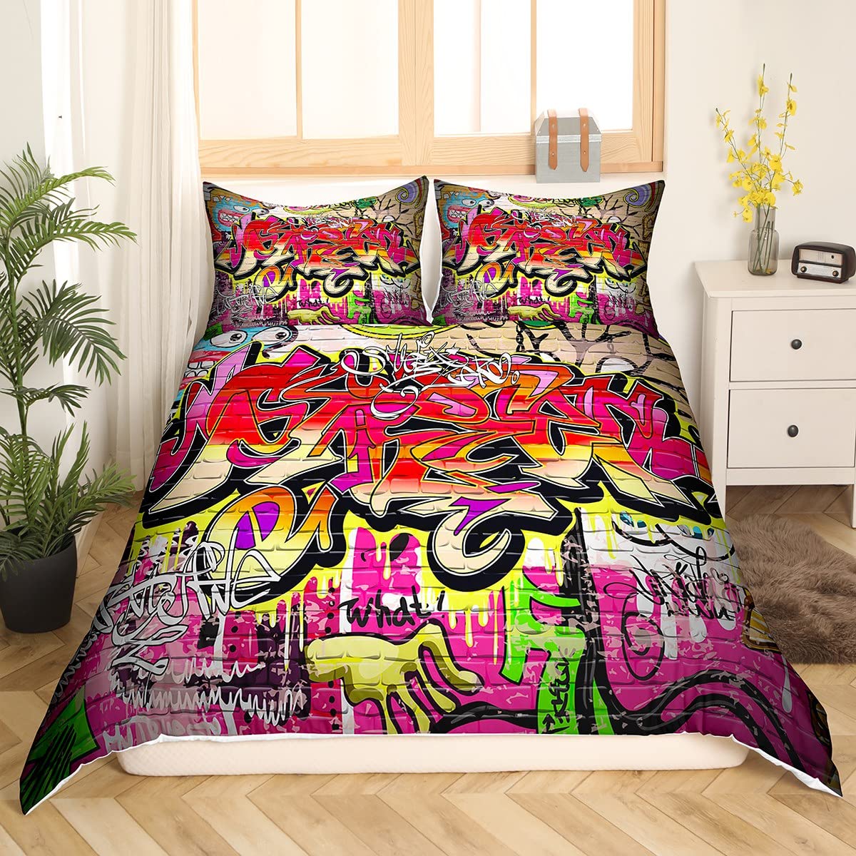 Homewish Copripiumino 200 x 200 Graffiti in Microfibra con 2 federe