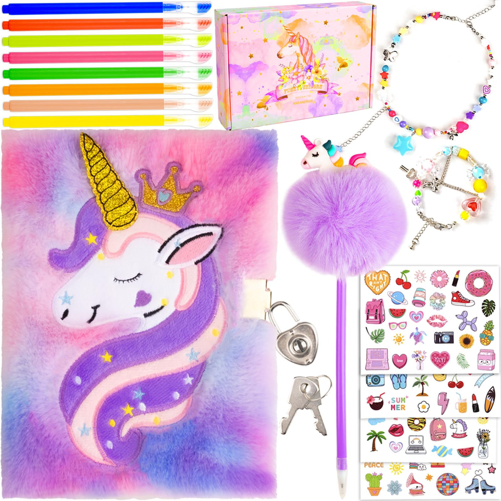 EABUY Diary for Girls with lock and keys, Journal School Travel Notebook Gift Set for Writing and Drawing,Multicolored Pen, Stickers, Birthday Gift