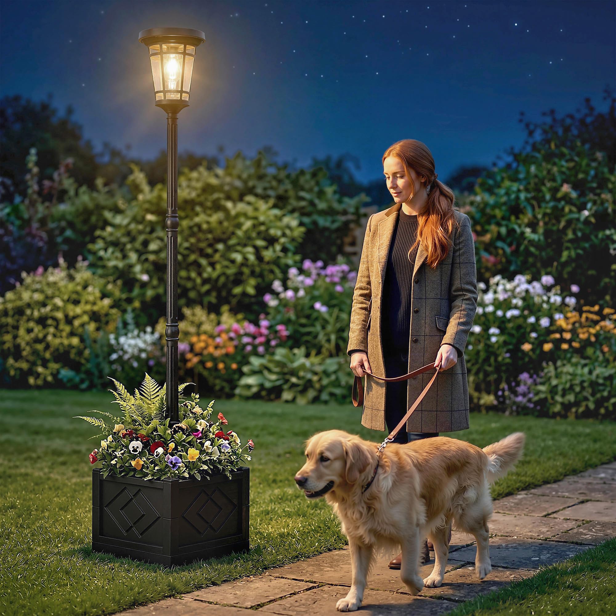 Outsunny Solar Laterne Stehleuchte mit Blumentopf 195cm IP44 2 Helligkeitsstufen Lichtsensor