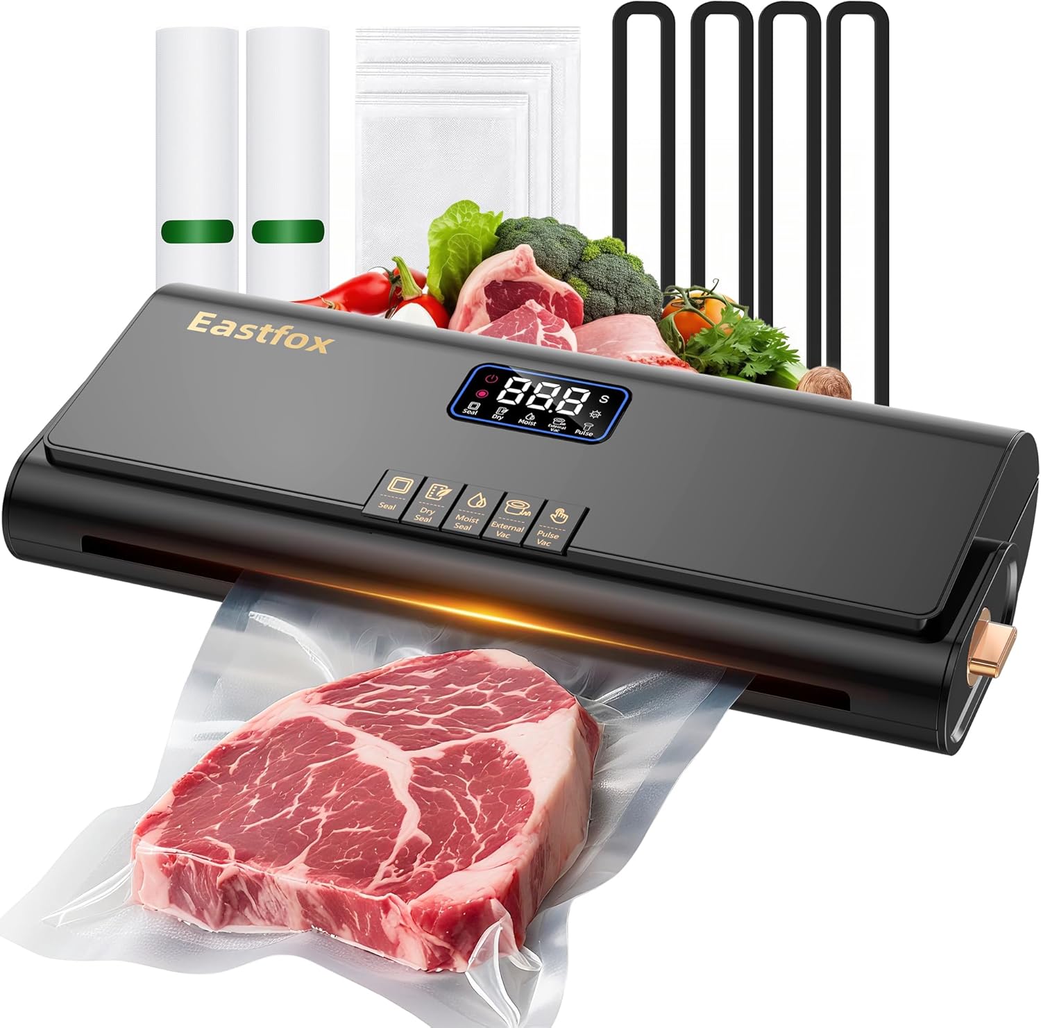 Vacuum Sealer Machine, Automatic Food Vacuum Sealers for Food, 10-in-1 Moist/Dry Modes with Built-in Cutter & Bag Storage, Air Suction Hose, Digital Countdown, 2 Roll Bags 19.68ft, 30 Vacuum Bags