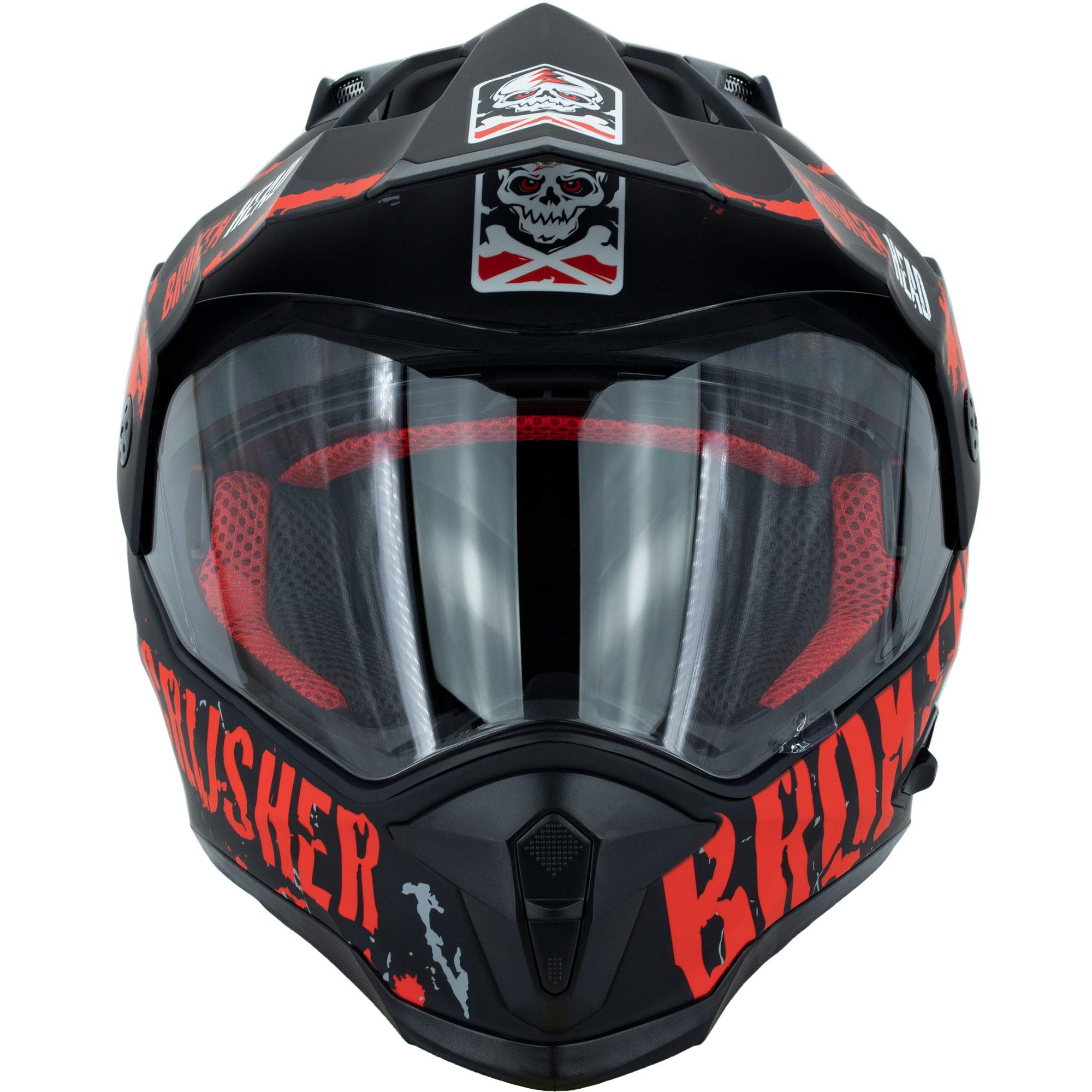 Broken Head Bone Crusher Motocross-Helm Rot mit Visier - Enduro MX Cross-Helm - Motorradhelm mit Sonnenblende