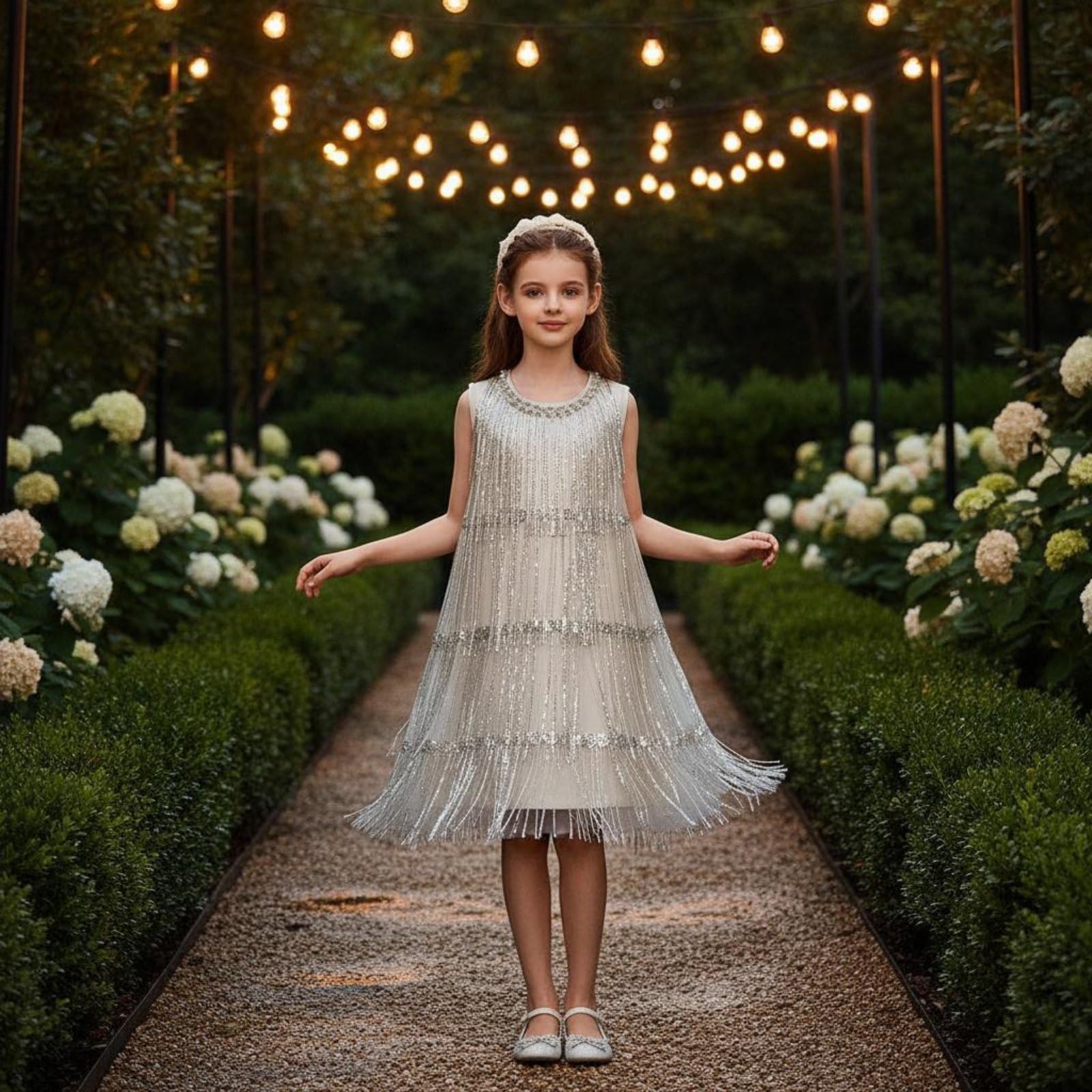 predolo Vestido Brillante con Flecos sin Mangas Vestido de Lentejuelas Ropa Infantil para Fiesta