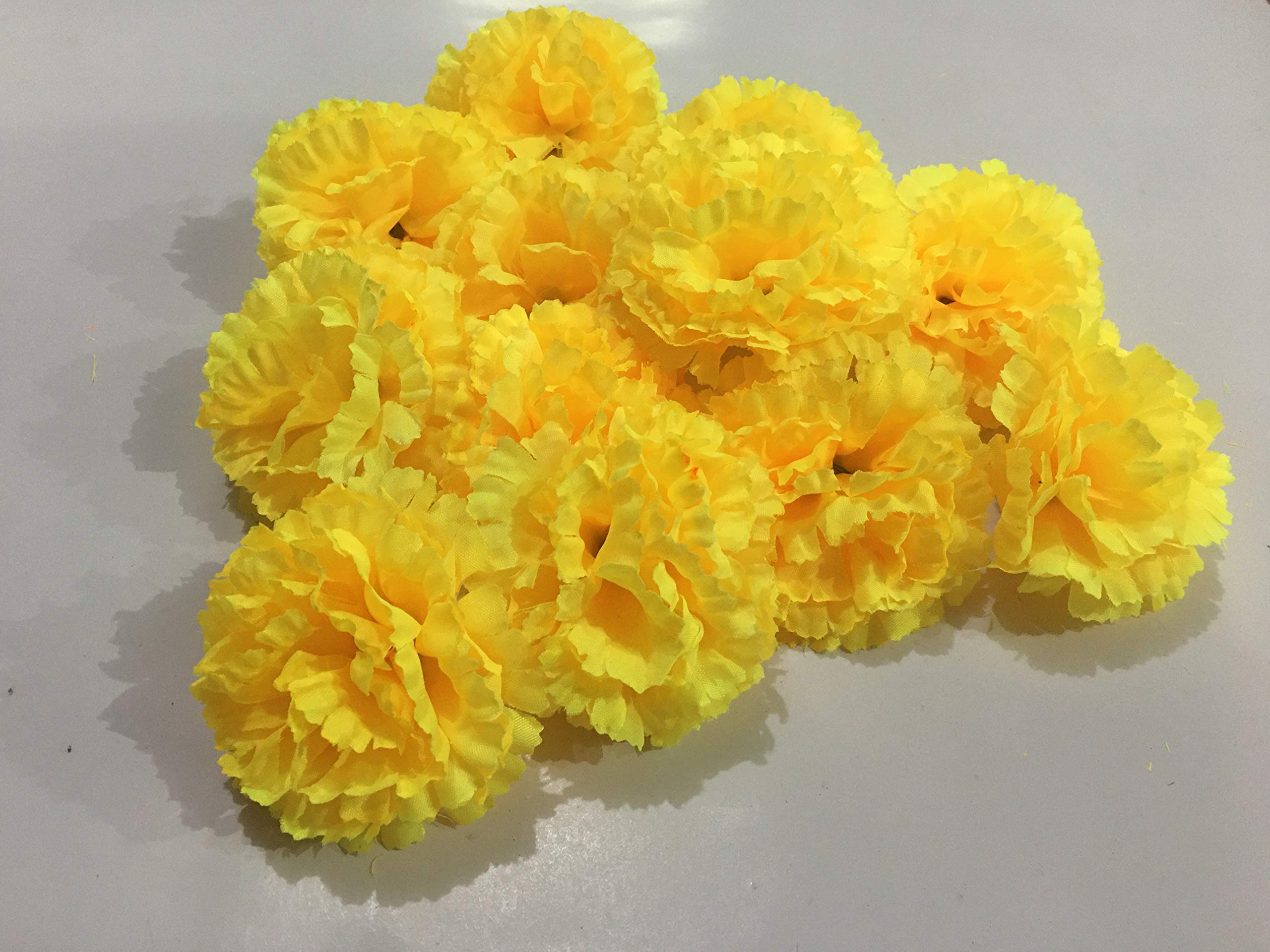 Krati ExportsOrange Marigold - Artificial Flower, Silk Flower Head Indian/American Wedding Party Mantle Decoration, Faux Wedding, Diwali Decoration, Spring Bush Floral! (Yellow, 12)