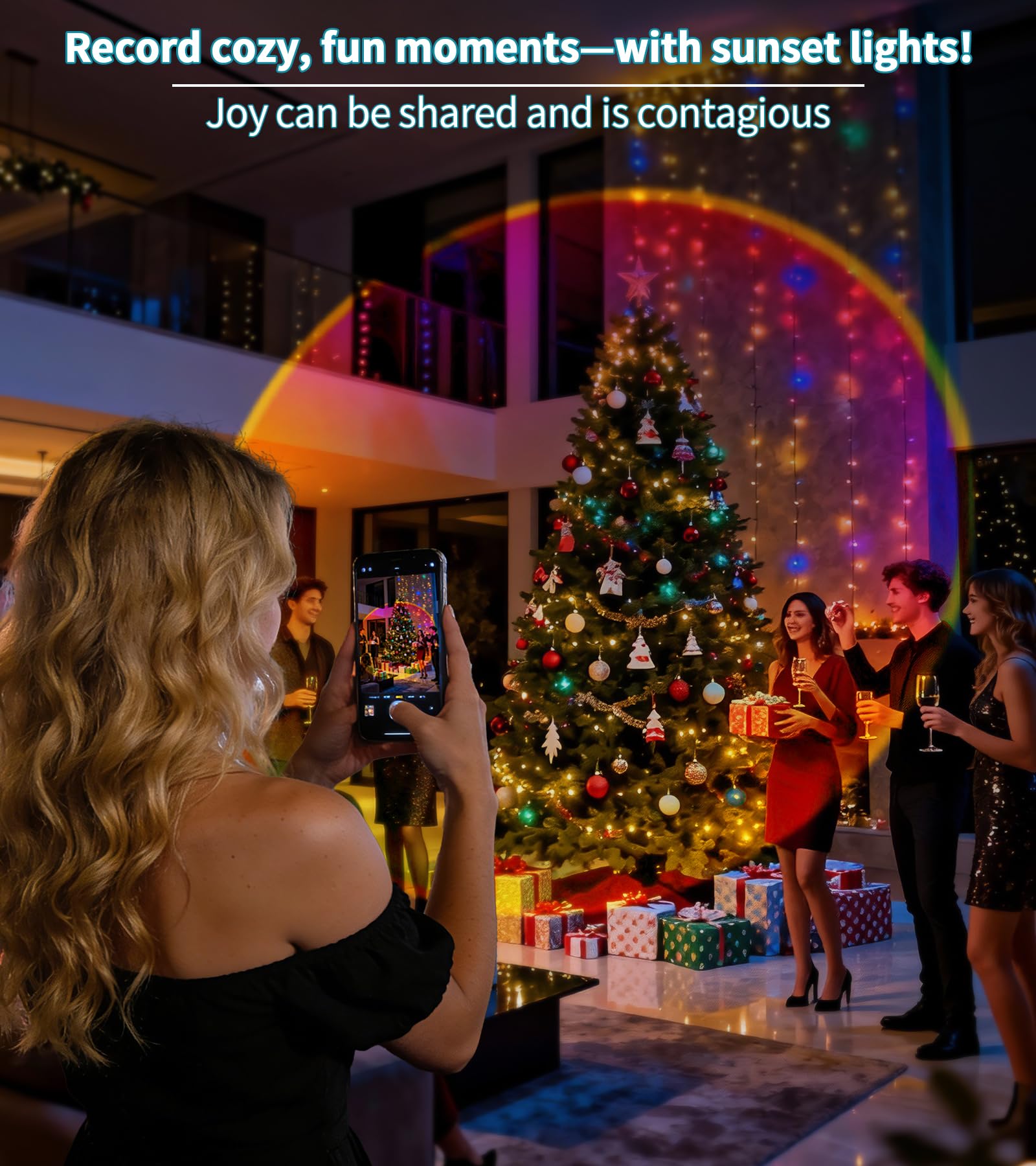 AIHYING Proyector de lámpara de puesta de sol, luz nocturna multicolor cambiante, rotación de 360 grados, lámpara solar LED arcoíris para fondos de fotografía, fiesta, TikTop Live, regalos de Navidad