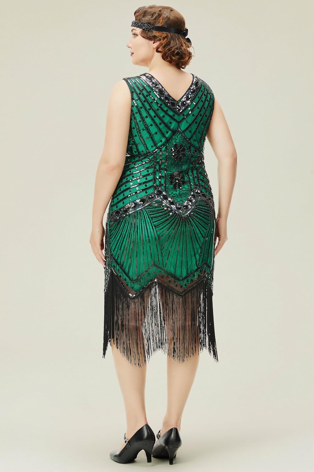 BABEYOND Women's Plus Size Flapper Dresses 1920s V Neck Beaded Fringed Great Gatsby Dress - Image 2