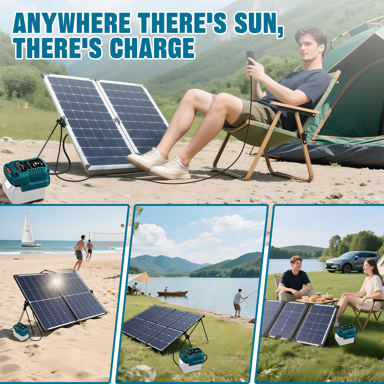 Solar Ladegerät für Makita 18V Akku,Tragbar,Outdoor-Arbeit,Camping