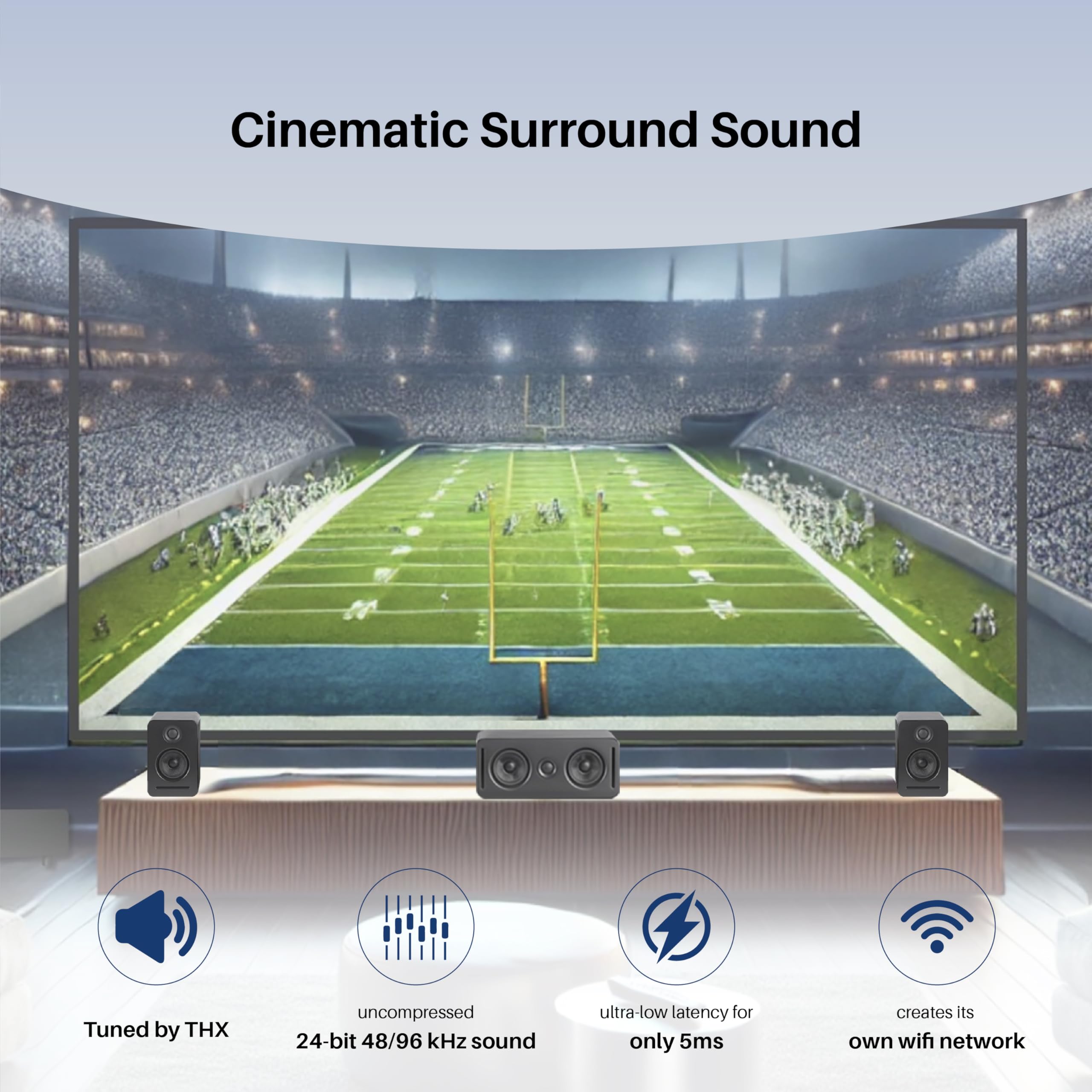 Système audio 5.1 sans fil avec Dolby Atmos – Système audio home cinéma Monaco, système de son surround WiSA, accordé THX, audio 24 bits, pour TV et Xbox, noir