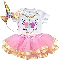 Vista 1 de Luke and Lulu Conjunto de tutú de 3 piezas para cumpleaños de unicornio para niñas pequeñas, color rosa, arcoíris