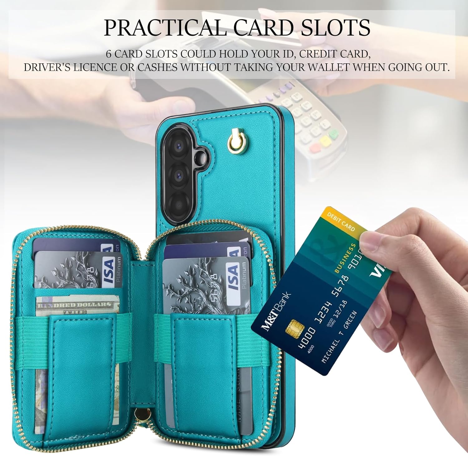 Phone Case for Samsung Galaxy A36 5G Wallet Cell Cover with Tempered Glass Screen Protector Wrist Crossbody Strap Stand RFID Blocking Credit Card Holder Slot A 36 36A LTE SM-A366U Women Girls Green