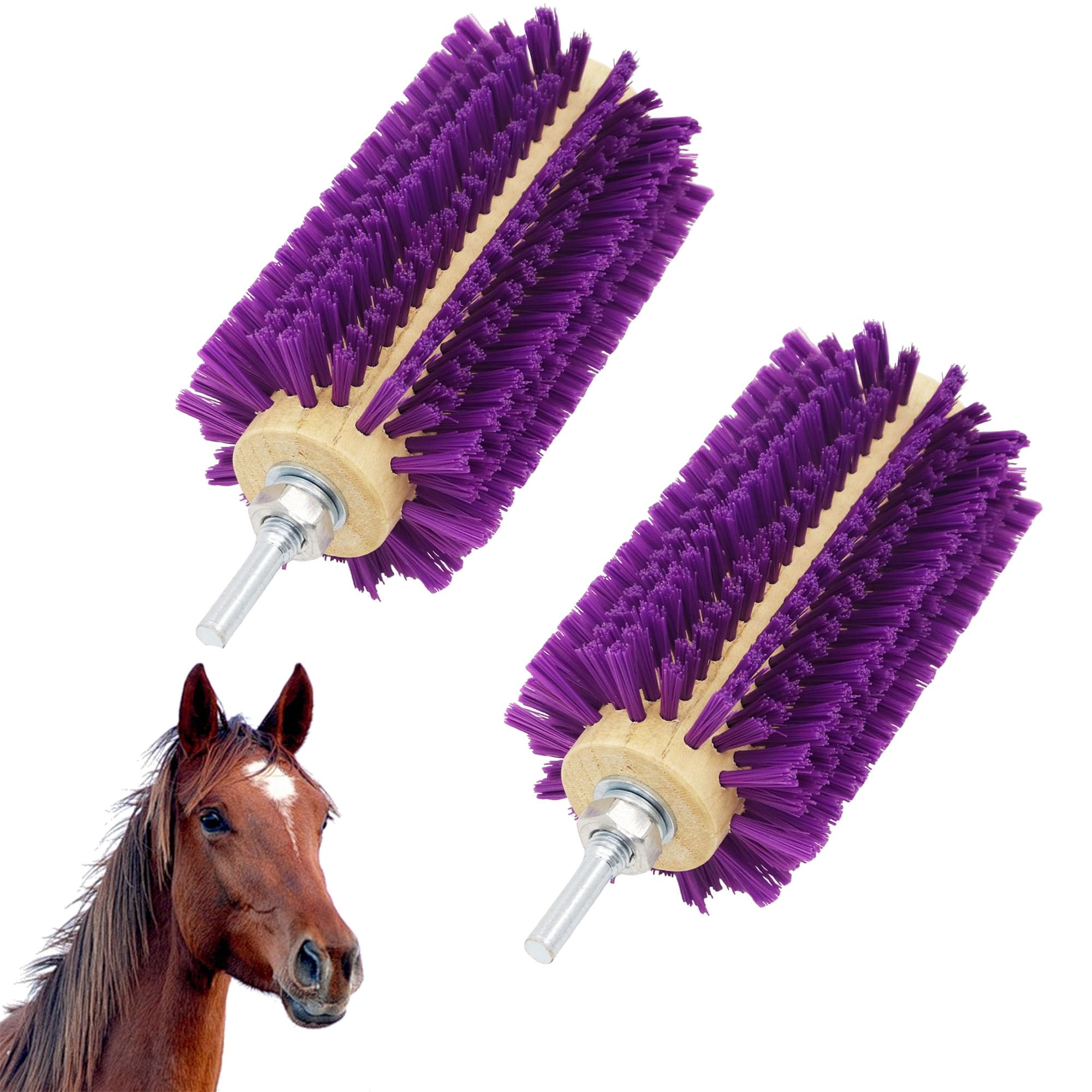 Livestock Scratching Brush 2PCS?Relieve Itching on the Back Staggered Bristle Brush for Grooming Horses, Goats, Pigs, and Cattle, Removes Dead Skin/Shedding Hair?Portable Drill Attachment, Purple