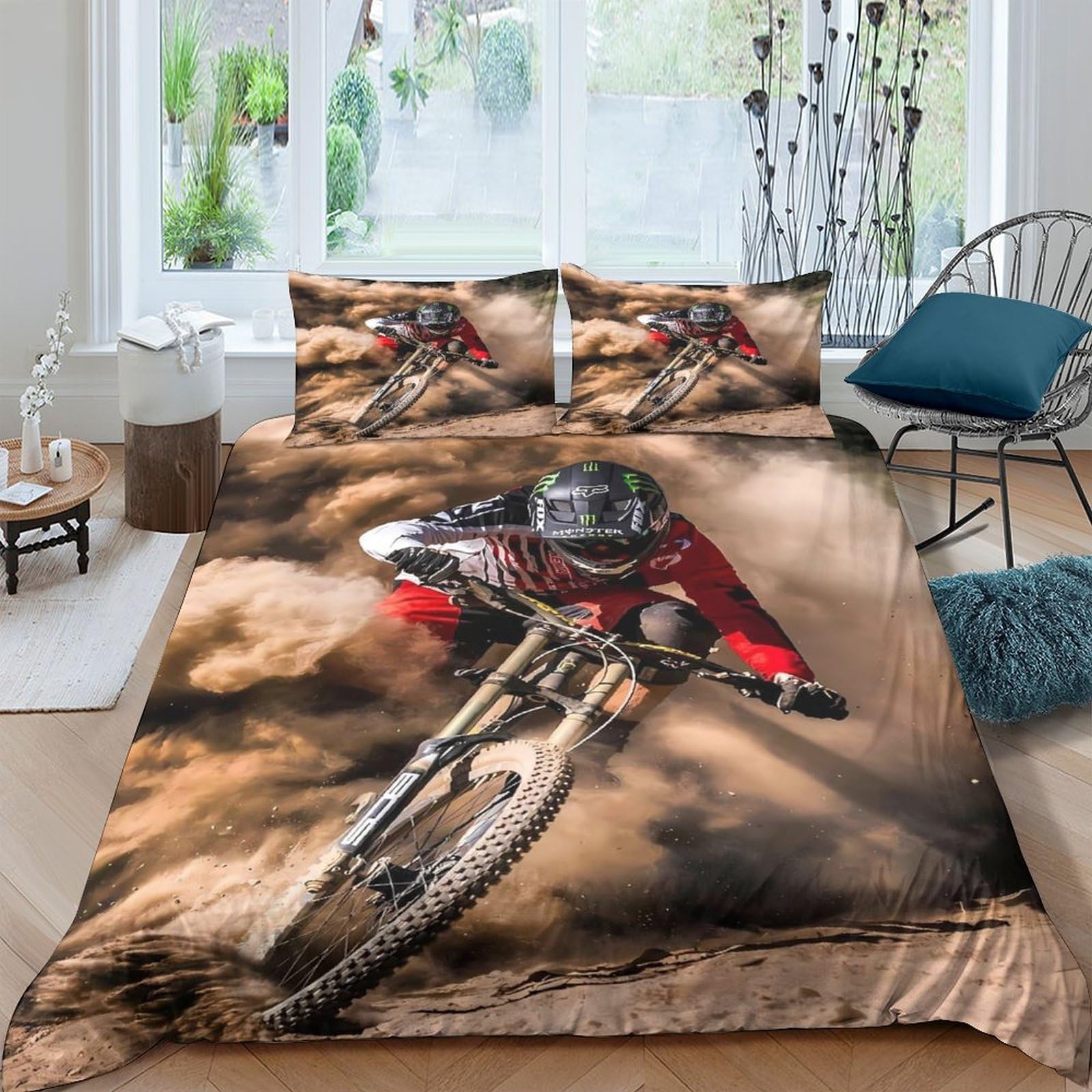 Parure de lit microfibre 140x200 cm avec housse de couette 3D et 2 taies