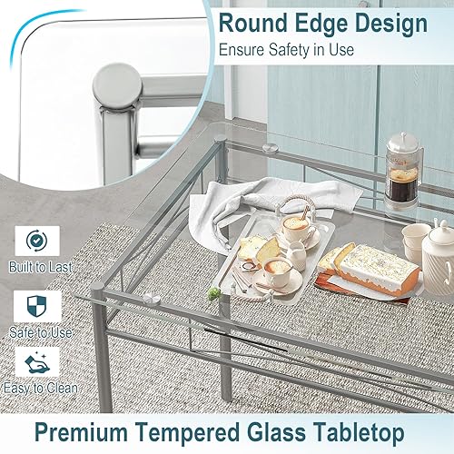 Miniatura 4 de Giantex Juego de mesa de comedor de 5 piezas, juego de comedor de cocina con mesa de vidrio templado y 4 sillas, juego de comedor para 4 personas