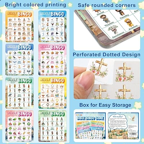 Miniatura 4 de Fancy Land Juego de bingo bíblico para niños y adultos, juego de bingo bíblico cristiano para escuela dominical religiosa, actividades de iglesia
