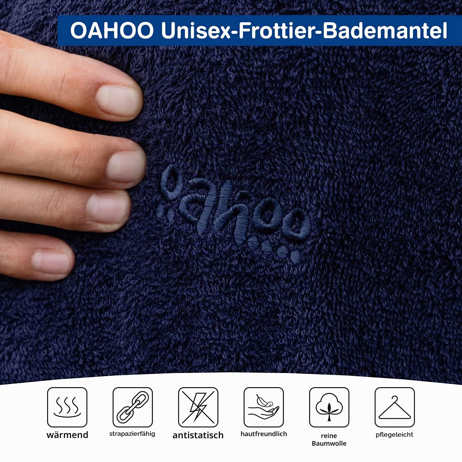 OAHOO Damen und Herren Frottee Bademantel mit Kapuze (1 Stück) Extra-langer Schnitt