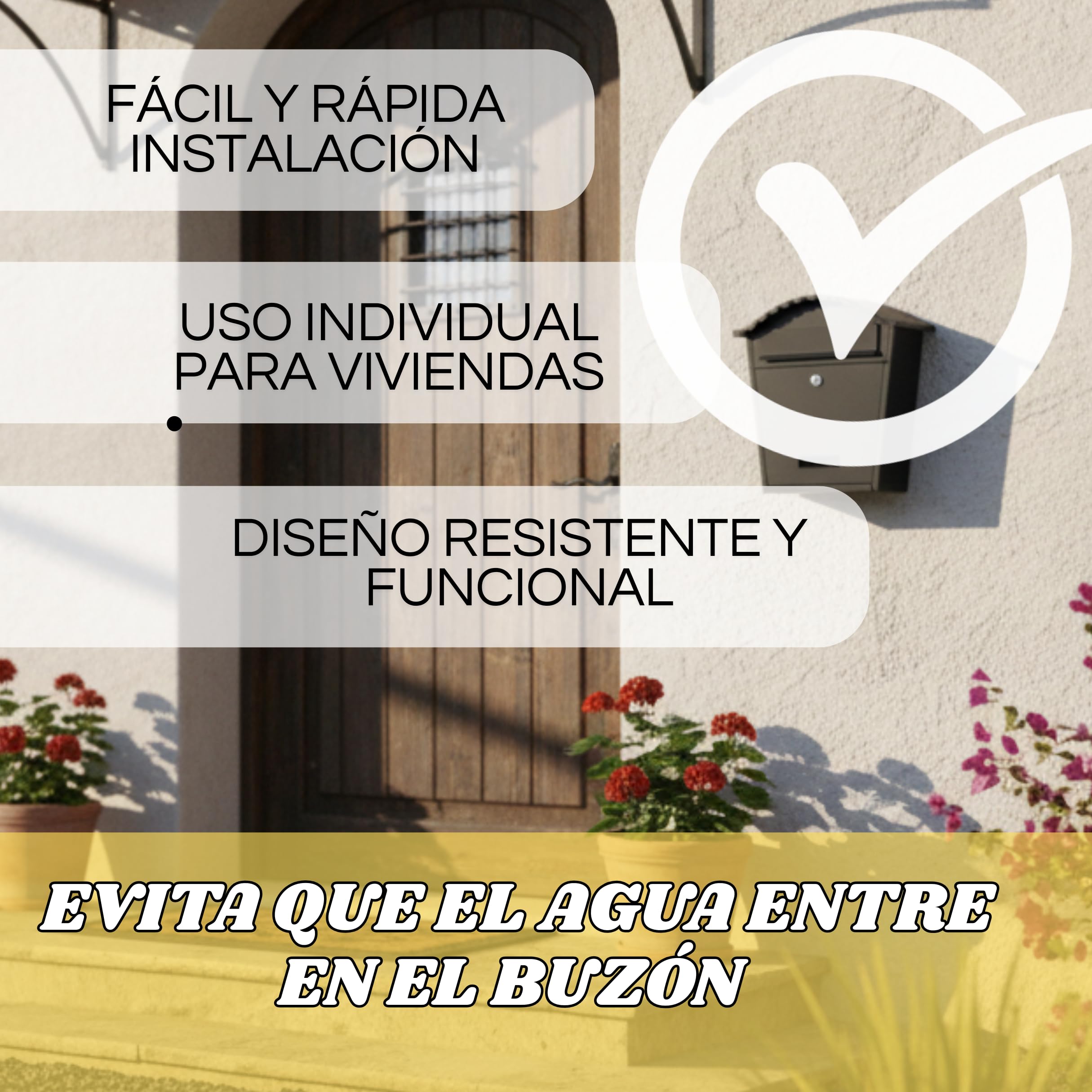 WEIDA Buzón Exterior de Acero INOX Individual | Buzones de Correos Exterior Resistentes, Elegantes, Antilluvia, Tamaño M 36,5x37x13,5 cm | Buzón de Correos Seguro, Cerradura Frontal con Llave (Negro)