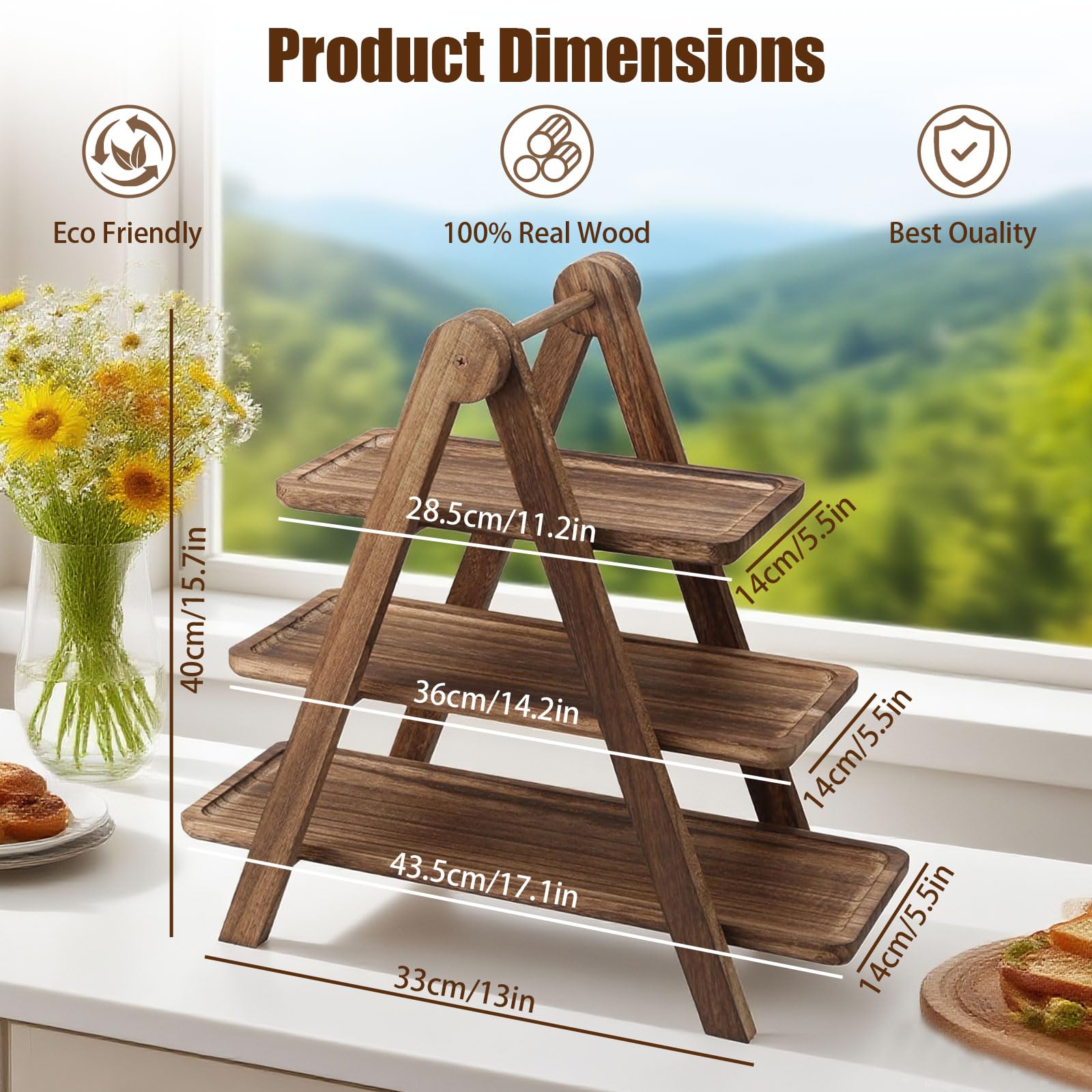 Petyoung Scaffale A 3 Ripiani In Legno, Espositore Per Torte Ed Espositore Per Cupcake, Rustico Per Matrimoni, Compleanni, Feste, Merende