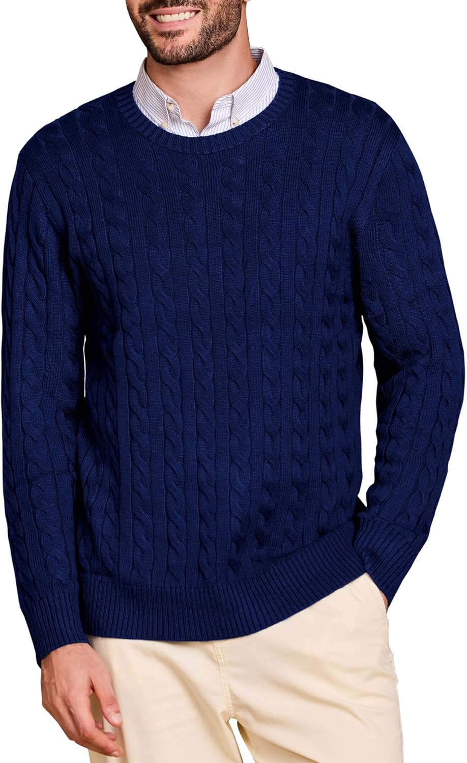 Kallspin Mens Crew Neck Sweater Wool Blend Cable Knit Pullover Top Long Sleeve Knitwear Casual Business Fall Winter Knitwear