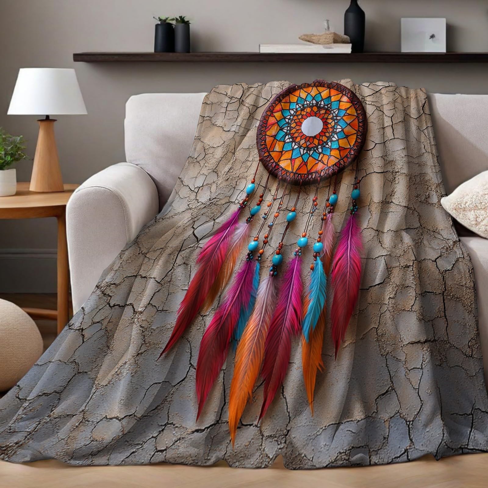 Kuscheldecke 220 x 240 cm Vintage-Traumfänger Flanelldecke Mikrofaser Wohndecke Sofadecke Weiche Decke 3D Digitaldruck für Kinder Erwachsene