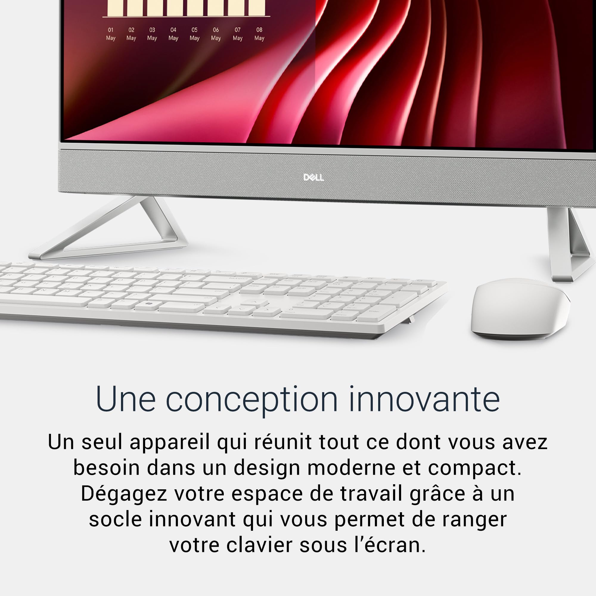 Dell 24 Tout-en-Un EC24250 Ordinateur Bureau 23,8" FHD IPS, Intel Core i5-1334U, Intel Iris XE, 16 Go RAM DDR5, 512 Go SSD, Windows 11 Home, Wi-FI 6E, Clavier & Souris sans Fil AZERTY - Argent